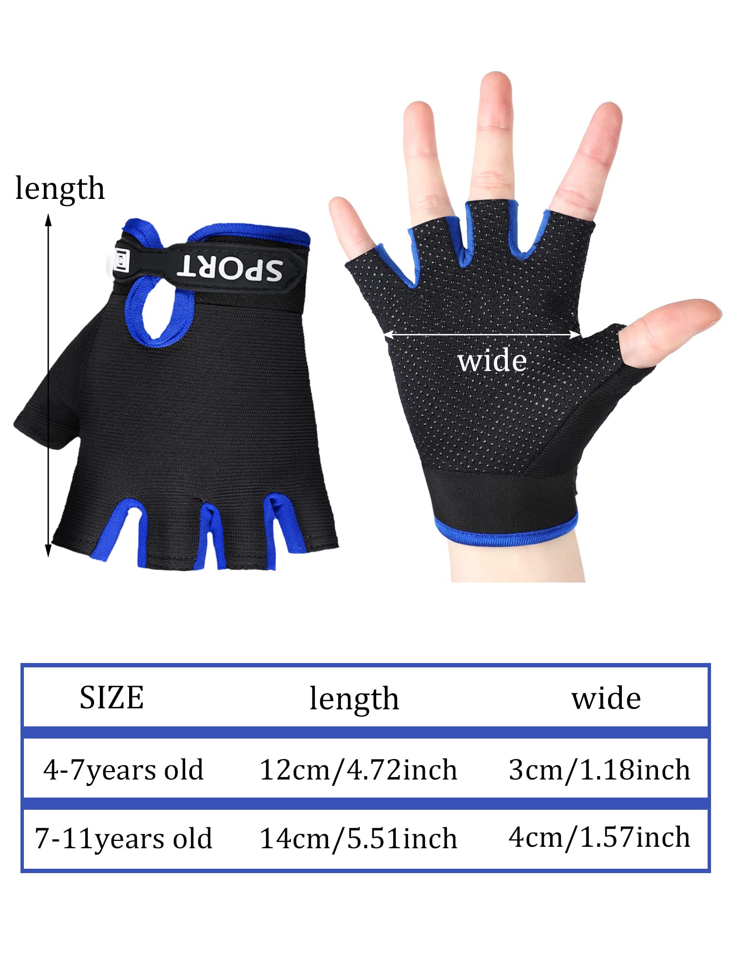 SATINIOR 4 Pairs Kids Half Finger Cycling Gloves - Non-Slip Breathable Sports Gloves for Boys & Girls - Perfect for Summer Outdoor Activities, Biking, Skateboarding & Scooter Riding