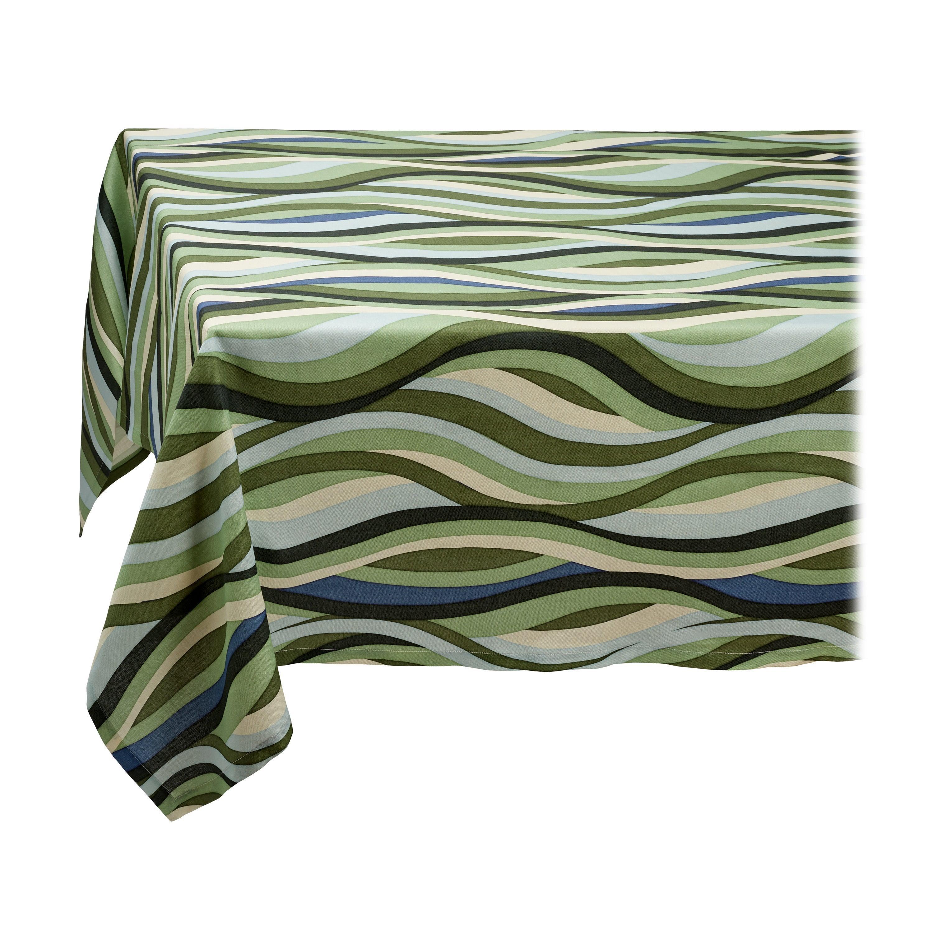Premium Linen Sateen Tablecloth - Blue & Green Landscape Design for Dining Room, Kitchen, or Outdoor Picnic Table Decor