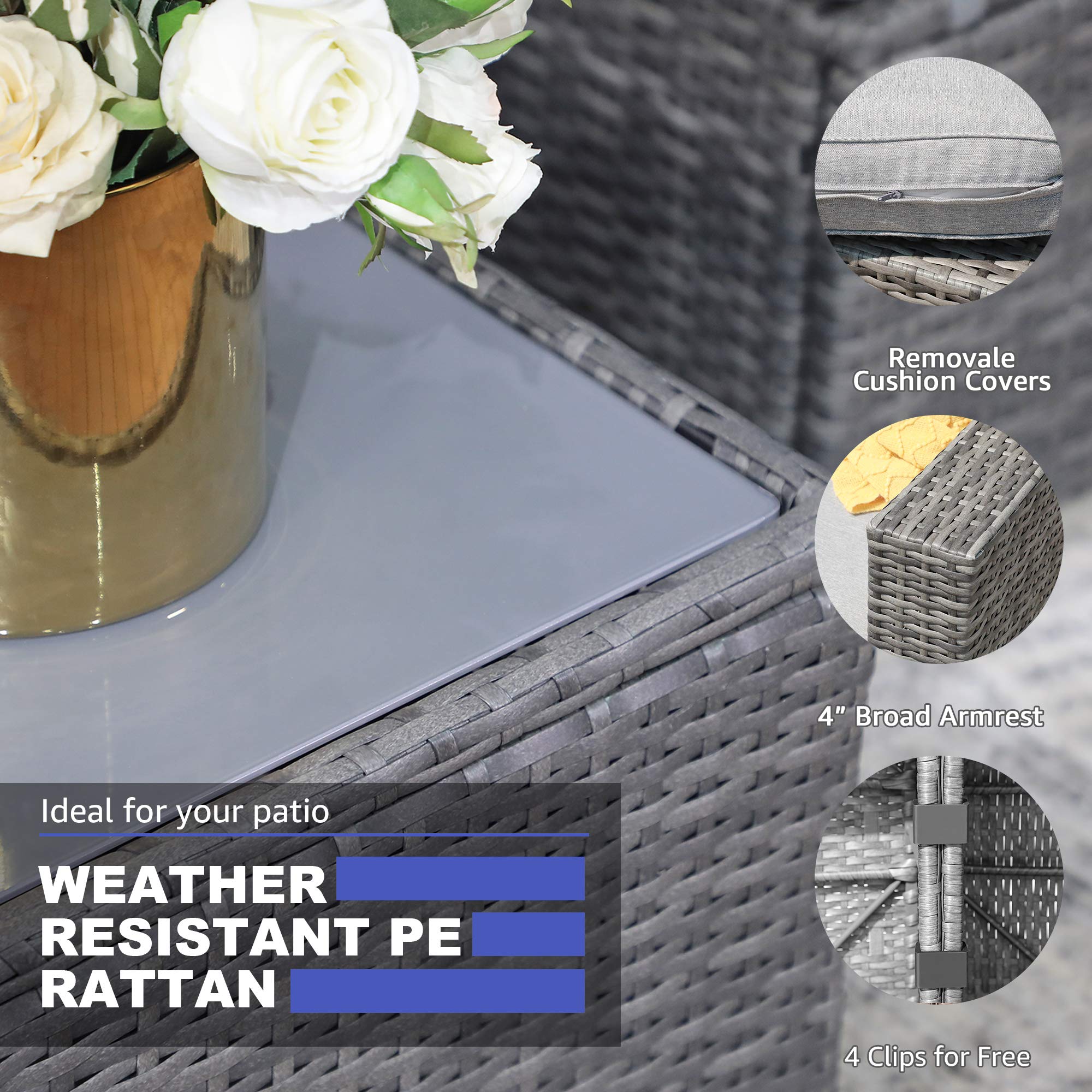 All-Weather Grey PE Rattan Outdoor Loveseat Set - 2-Piece Wicker Sectional Sofa with Light Grey Cushions | Patiorama Corner Sofa for Patio, Garden & Poolside Relaxation