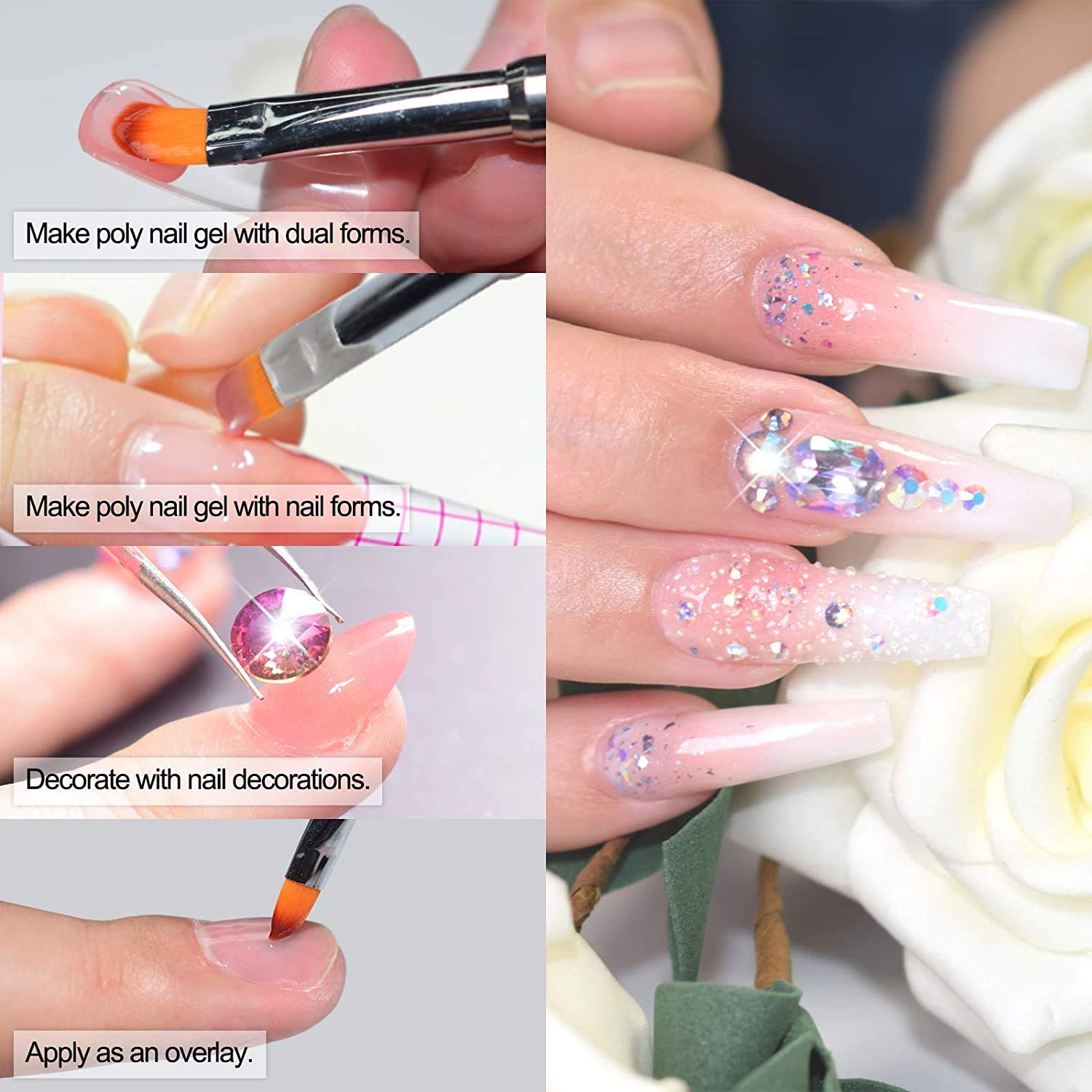6 Colors 30ml Poly UV Gel Nail Extension Builder Kit - Long Lasting Nail Enhancement Gel for DIY Nail Art - Perfect for Home Manicures & Salon Professionals