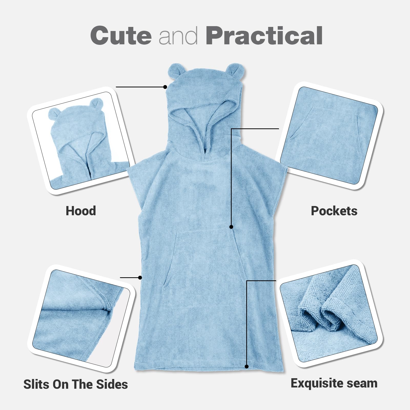 MissShorthair Kids Hooded Towel Poncho - Super Soft Microfiber Beach & Swim Changing Robe for Boys & Girls - Perfect for Pool, Beach, Surfing and After Bath Wrap
