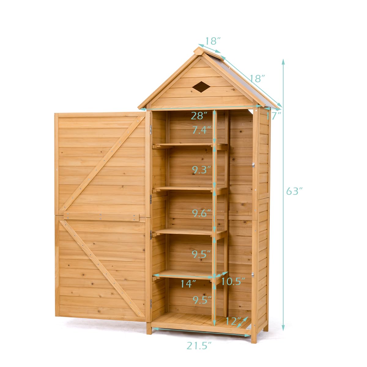 Goplus Wooden Storage Shed - Fir Wood Outdoor Cabinet for Garden, Patio & Yard - Natural Finish - Perfect for Storing Tools, Cushions & Outdoor Equipment