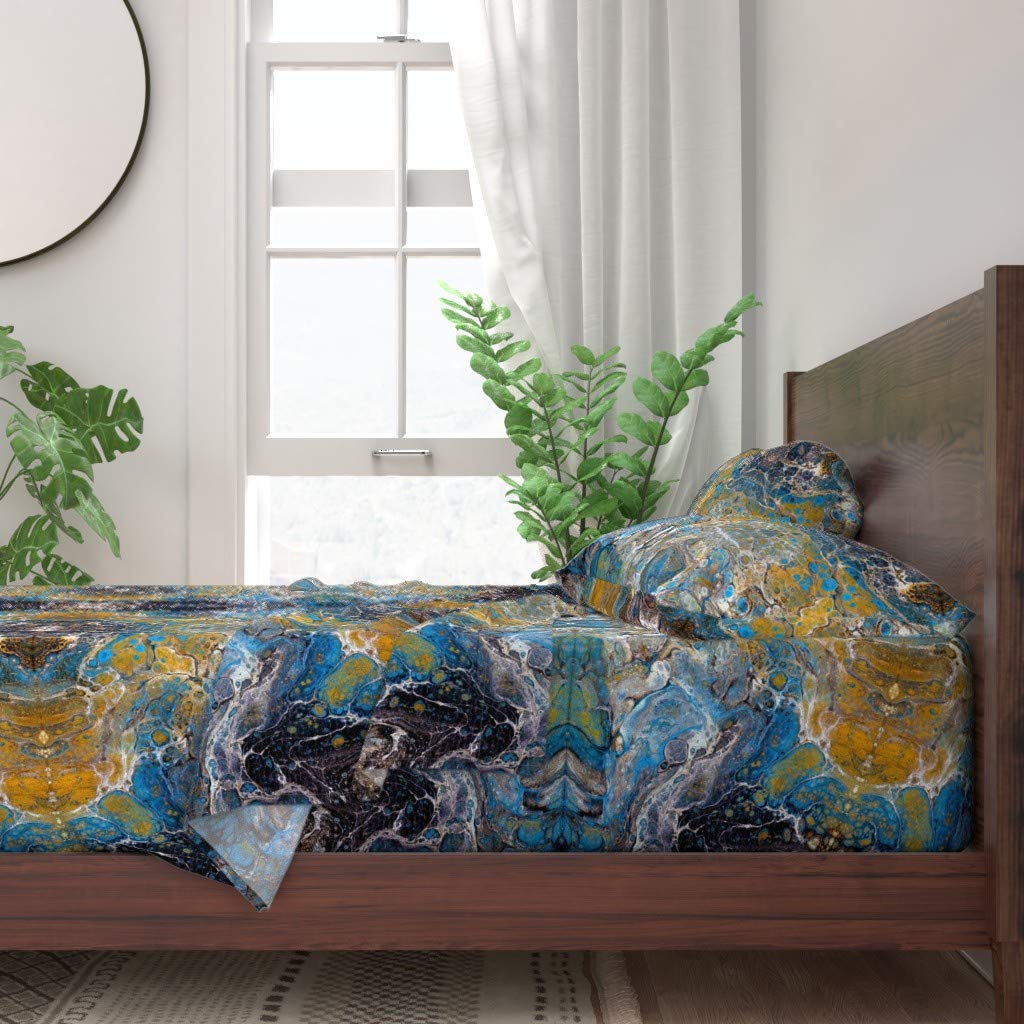 Geology Rocks Geode Mineral Blue Abstract Print 100% Cotton Twin 3-Piece Sheet Set | Soft & Breathable Bedding for Home, Dorm, or Guest Room | Spoonflower Custom Printed Sheets