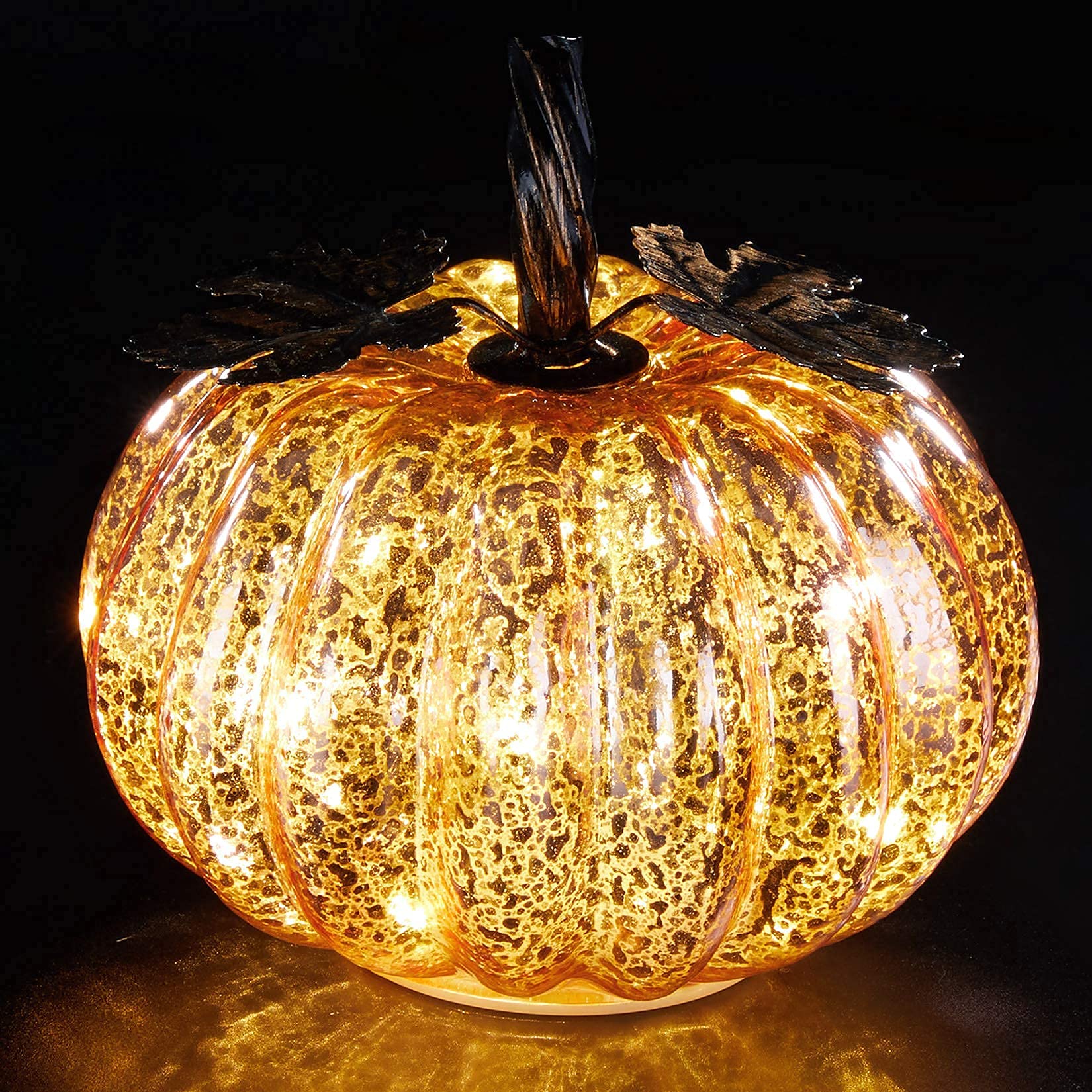 Mercury Glass Pumpkin Lights with Timer - 5.5 Inch Fall Decorations for Table Centerpieces, Halloween & Thanksgiving Home Decor | Perfect for Autumn Parties, Fireplace Mantels & Porch Displays