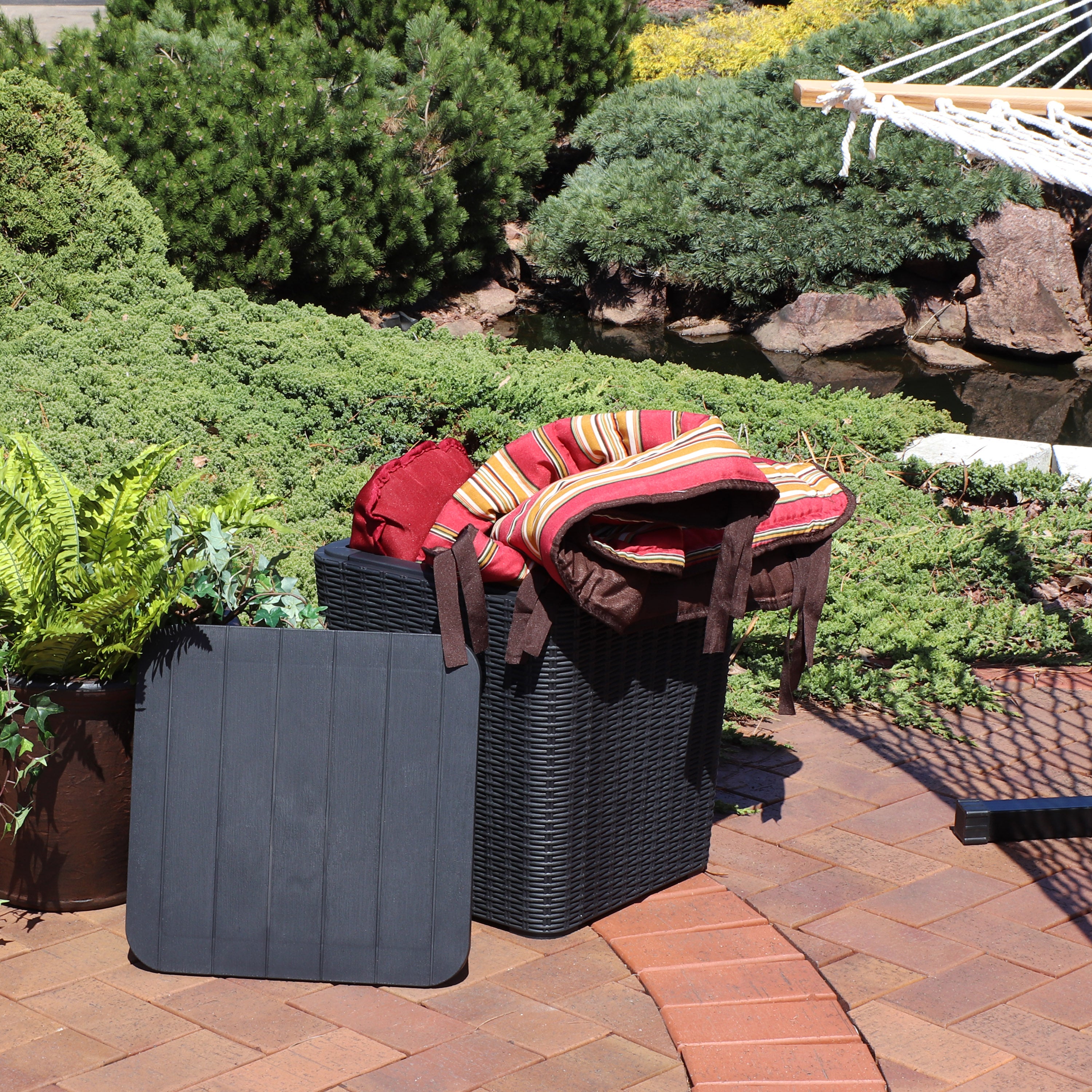 Sunnydaze Outdoor Side Table with Storage - Rattan Design, 11.5 Gallon Capacity - Perfect for Patio, Garden, Poolside & Balcony Decor
