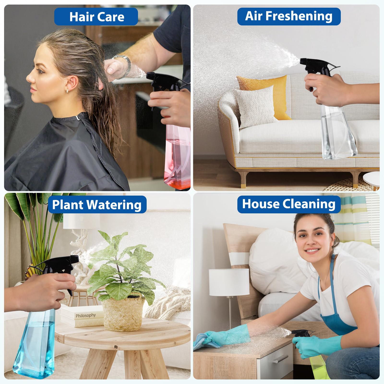 12 Oz Spray Bottles (2-Pack) - Fine Mist & Stream Settings - BPA-Free Plastic Water Sprayer for Hair Care, Plant Misting, Household Cleaning, Cooking, BBQ, Pet Grooming - Leak Proof Design - Multi Color Options - Perfect for Home, Salon, Garden & Kitchen Use