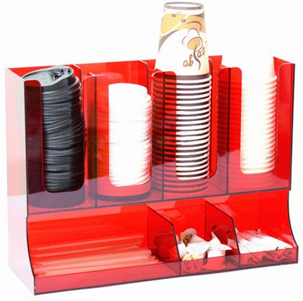 Qiuqiu Paper Cup Lid Holder - Upright Coffee Condiment & Cup Dispenser Organizer - Take-Out Cup Storage Rack for Cafe, Home, Wedding, Party, Buffet (Black) - Perfect for Coffee Shops & Event Catering