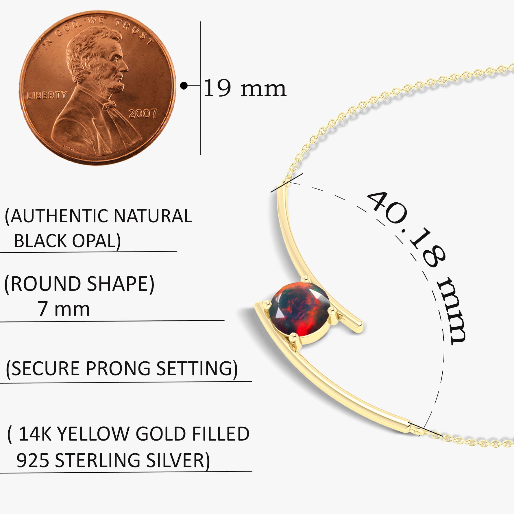 7mm Natural Black Opal Bypass Pendant Necklace - Elegant Jewelry for Women, Gift for Her, Perfect for Weddings, Parties & Special Occasions