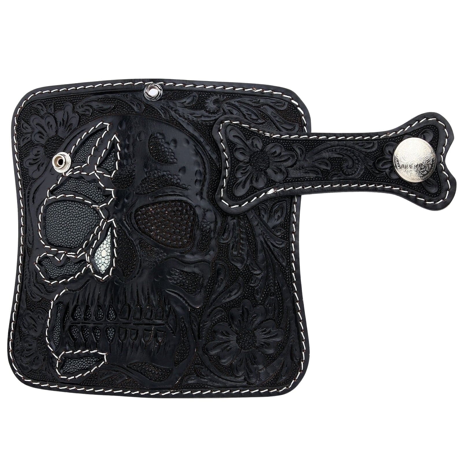 Premium Gray Skull Stingray Leather Biker Wallet for Men - Stylish & Durable RFID Blocking Wallet - Perfect for Motorcycle Riders, Bikers & Outdoor Enthusiasts