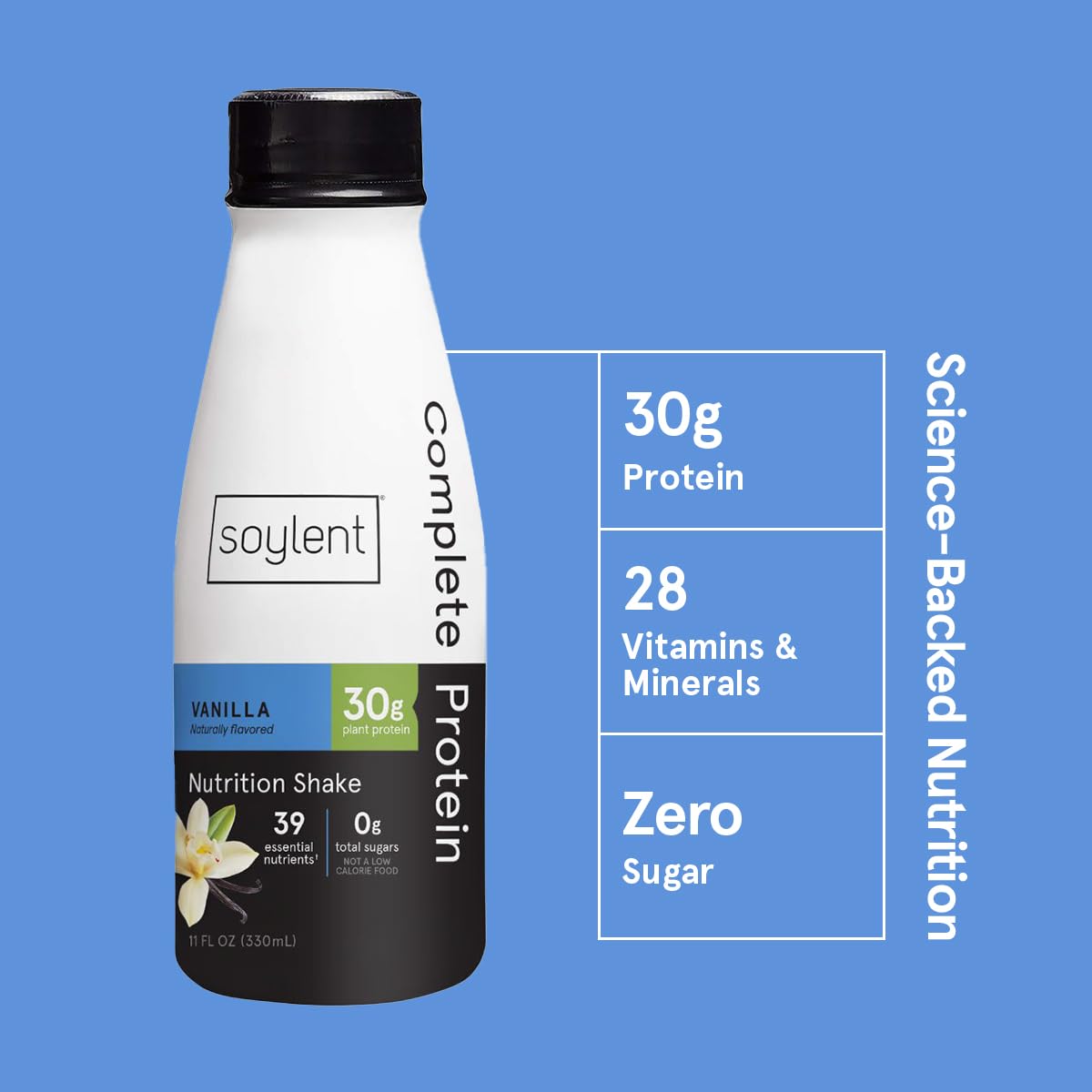 Soylent Complete Protein Shake Vanilla - 30g Plant-Based Vegan Protein, Dairy Free, Zero Sugar, Ready to Drink Meal Replacement (11oz, 12 Pack) - Perfect for Post-Workout Recovery, Busy Mornings & On-the-Go Nutrition