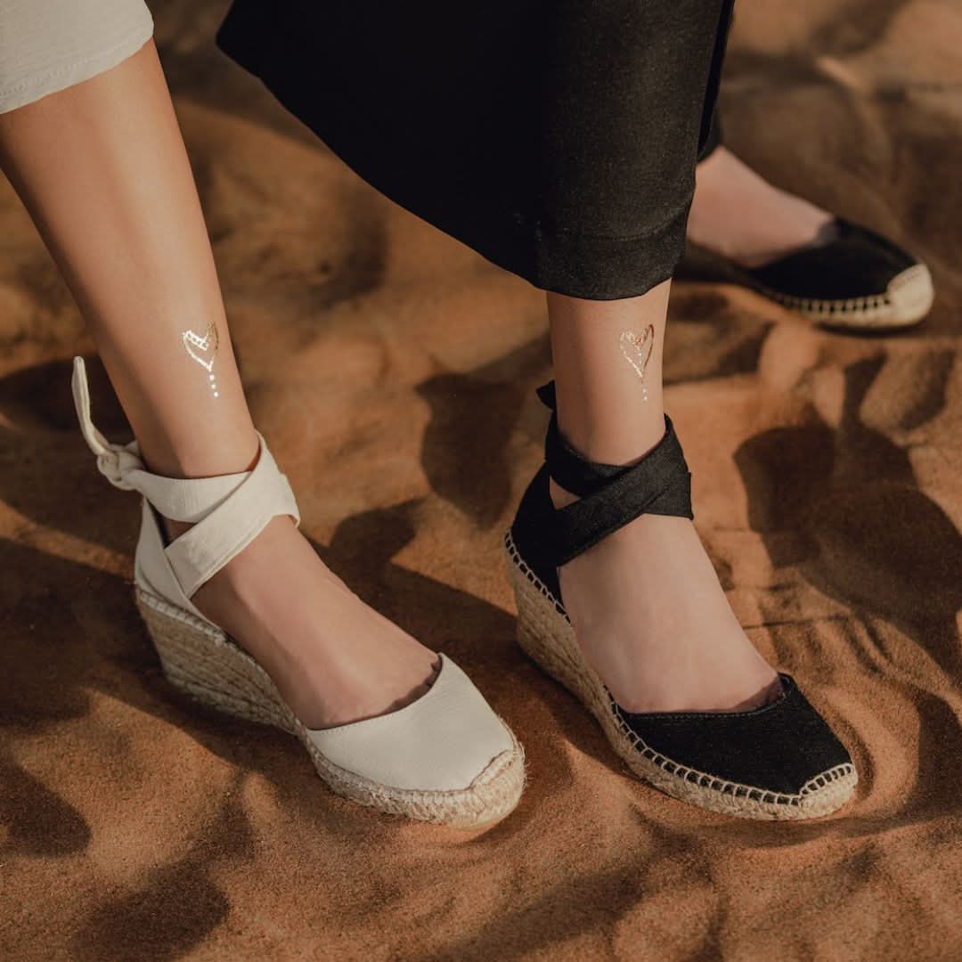 Women's Cotton Blend Wedge Espadrille Shoes with Ribbon Tie - Comfortable Summer Casual Flats for Beach, Vacation & Everyday Wear