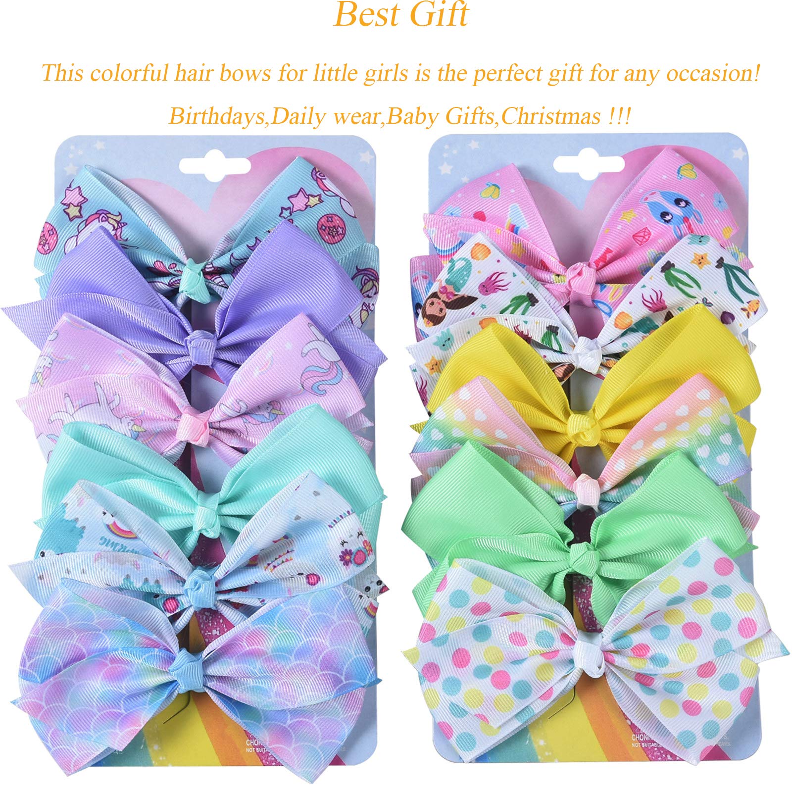 5 Inch Grosgrain Ribbon Hair Bows for Girls - 12 Pack Colorful Hair Clips & Accessories - Perfect for School, Parties, and Everyday Style