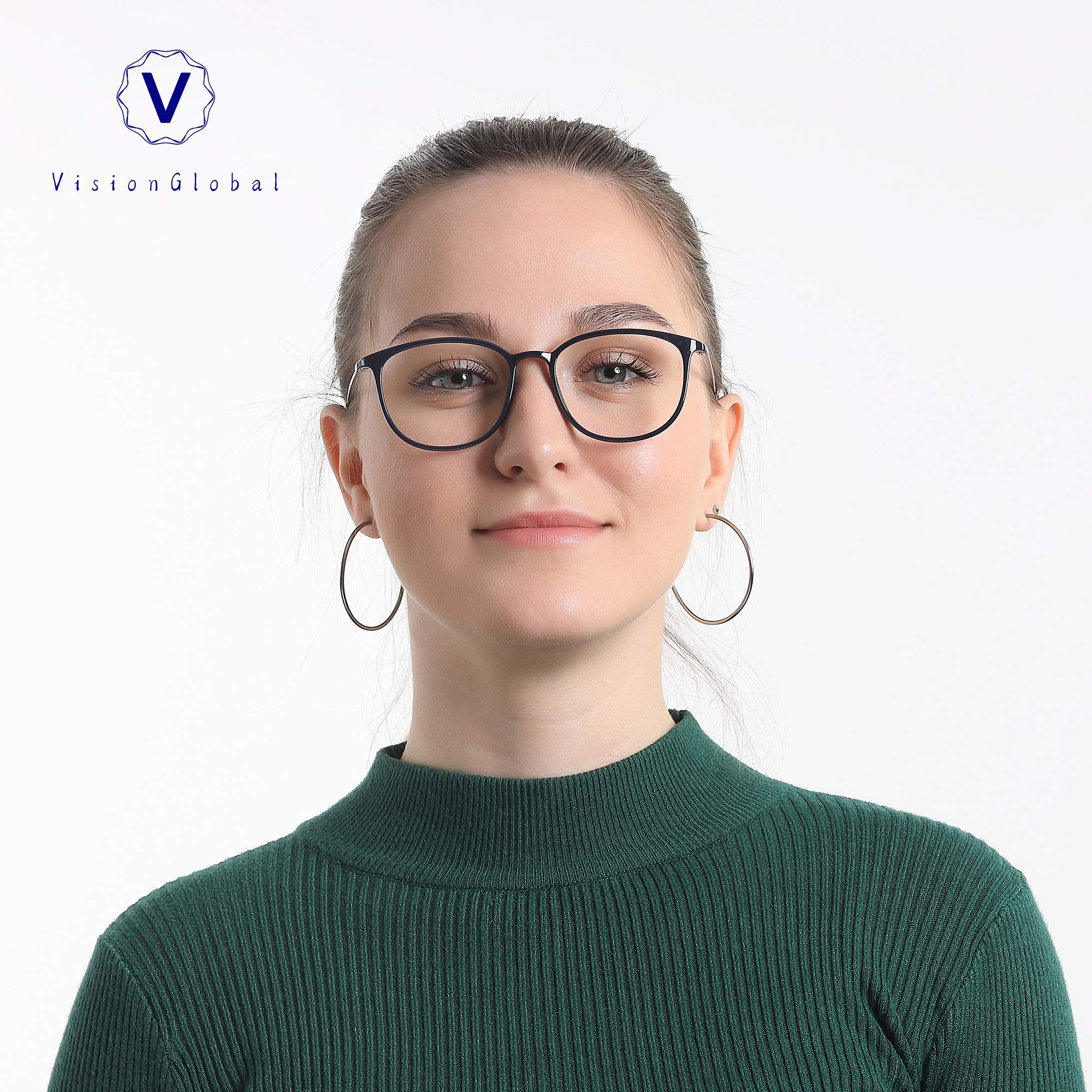 VisionGlobal Blue Light Blocking Glasses for Women & Men - Anti Eyestrain Computer Glasses with Square Frame - Reduce Digital Eye Strain for Office Work, Gaming & Screen Time