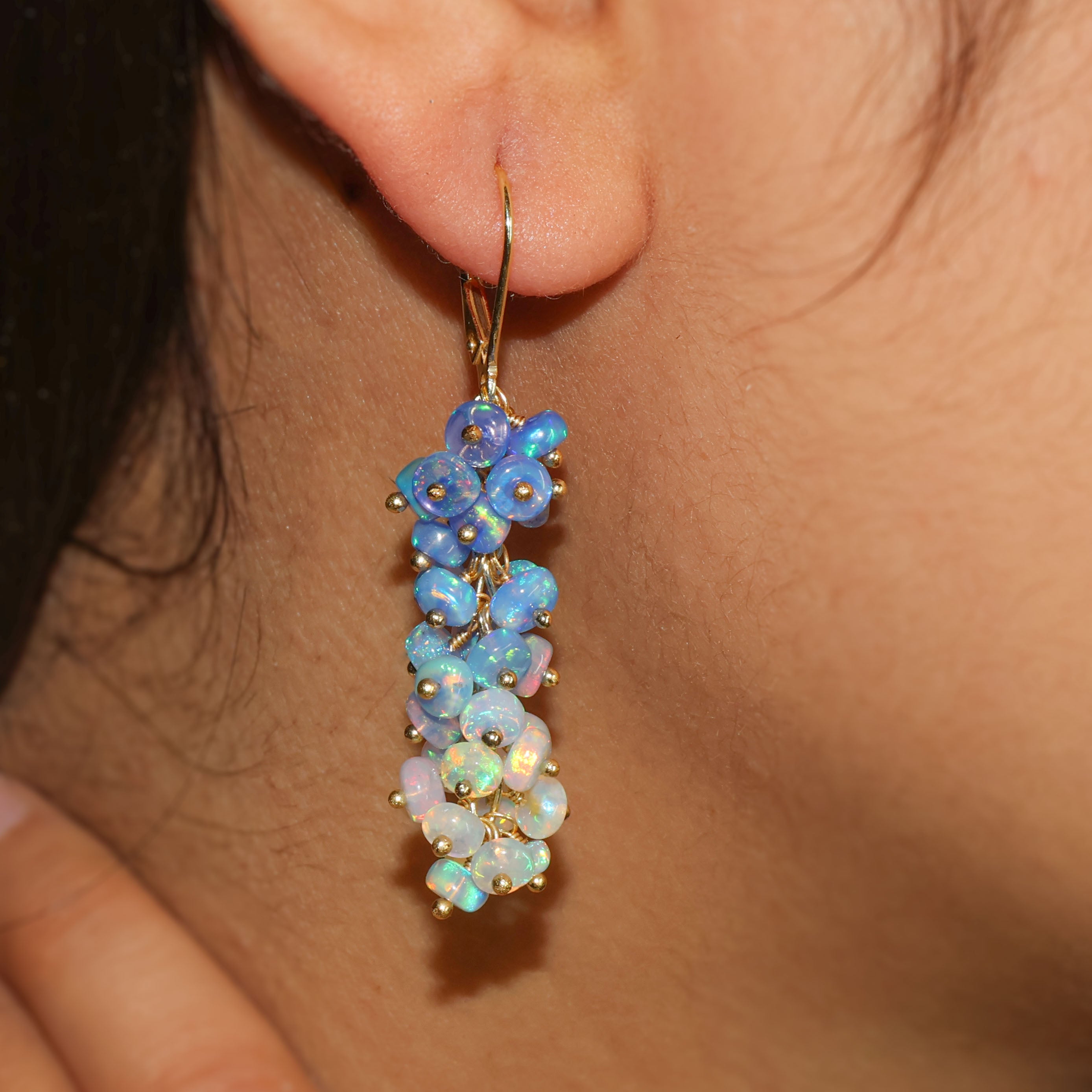 Natural Blue Opal Shaded Beaded Cluster Handmade Dangle Earrings for Women | Boho Chic Jewelry Gift for Bridesmaids, Wedding & Special Occasions