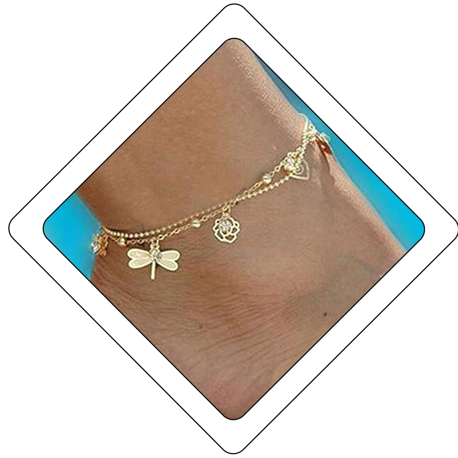 Dreamyn Boho Crystal Ankle Bracelet for Women - Silver Dragonfly Foot Chain with Flower Charm, Elegant Barefoot Jewelry for Beach, Festival, and Summer Outfits