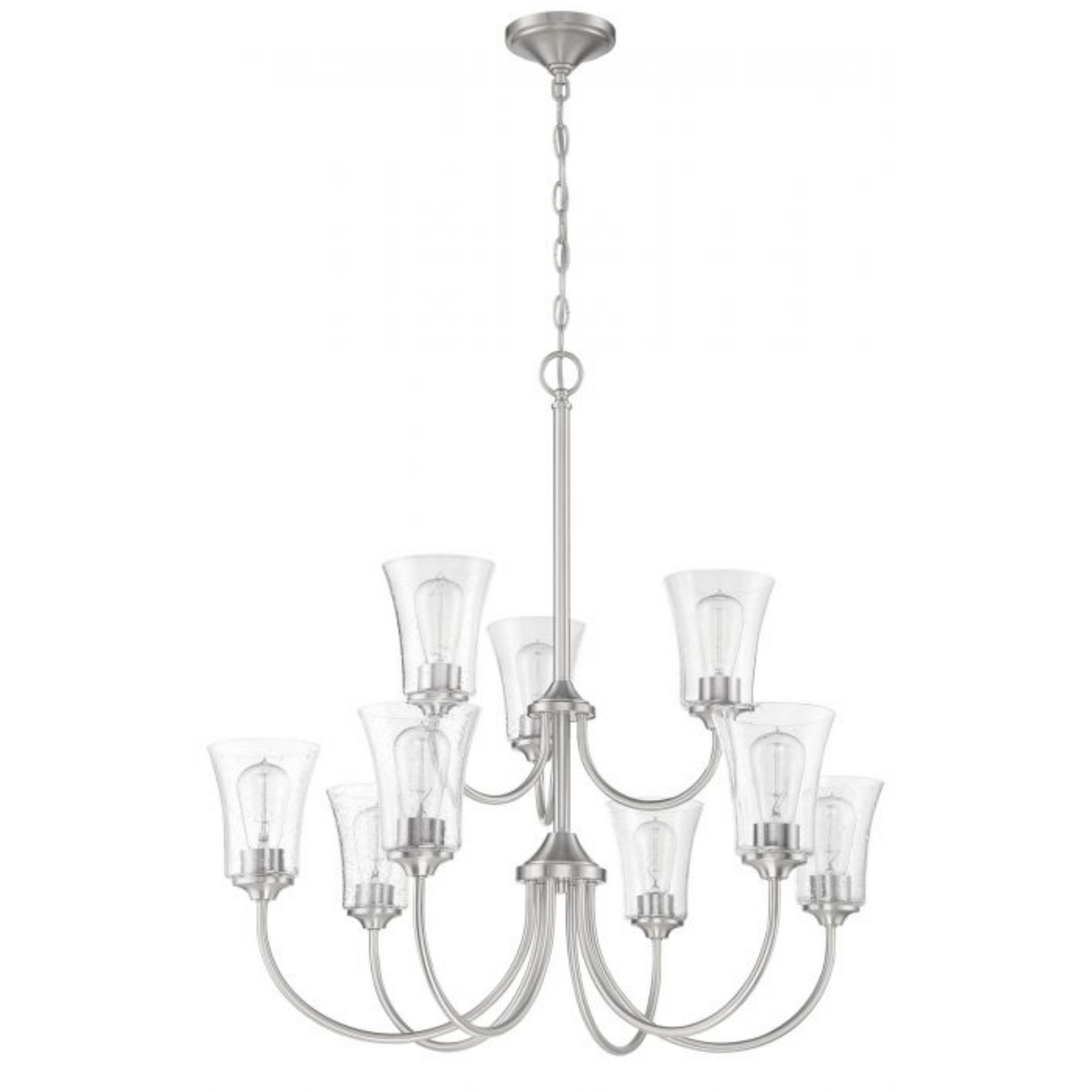 Craftmade Gwyneth 9-Light Brushed Nickel Chandelier with Clear Seeded Glass - Elegant Dining Room & Foyer Lighting Fixture for Home Decor