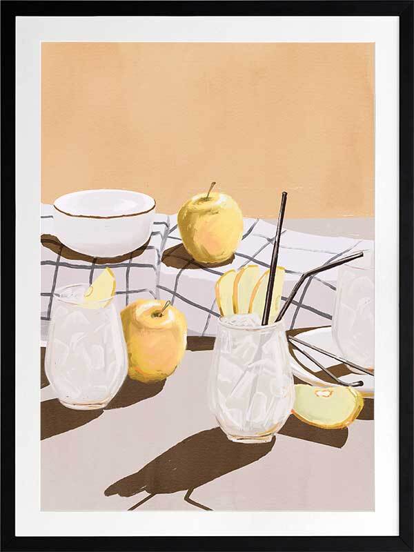 Premium Apple Juice Framed Art Print - Vibrant Fruit Wall Decor for Kitchen, Dining Room & Cafe - Perfect Gift for Food Lovers