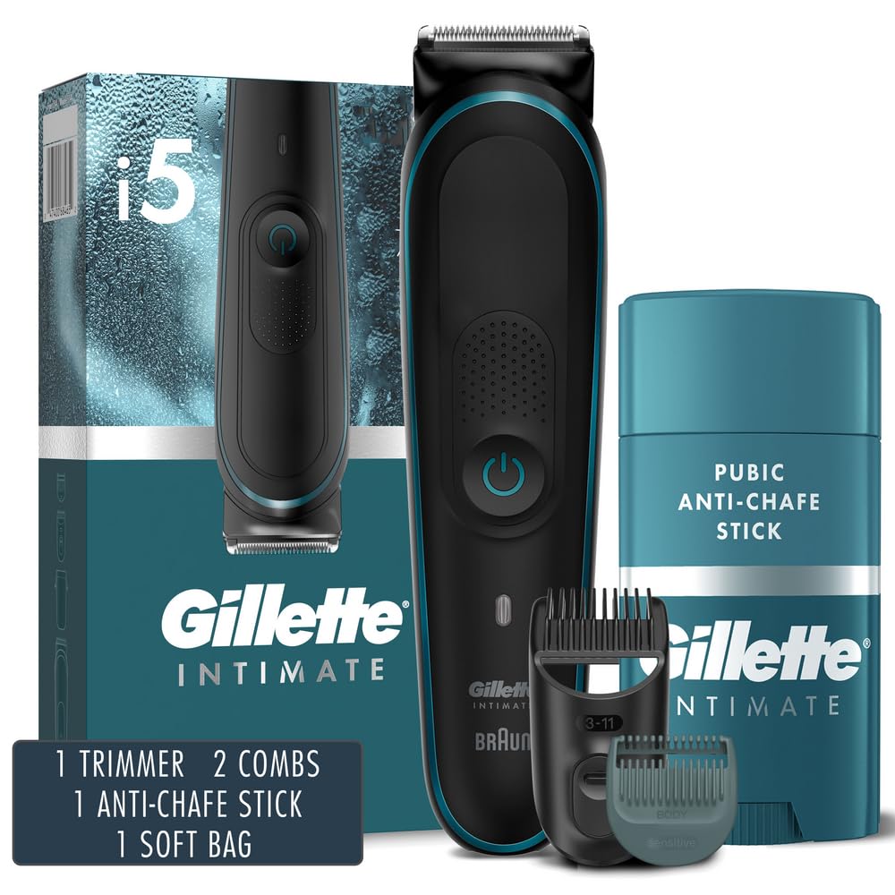 Gillette Intimate Men’s Pubic Hair Trimmer - Waterproof Body Groomer with SkinFirst Technology & Anti-Chafe Stick - Perfect for Sensitive Areas & Travel Use