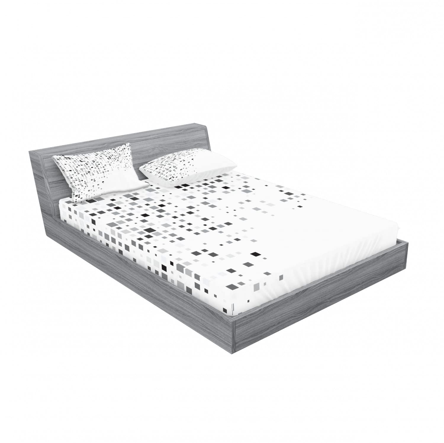 Ambesonne 2-Pack Queen Size Fitted Sheet Set with 4 Pillow Shams - Modern Geometric Rectangle Pattern Bedding in Ash White - Perfect for Guest Rooms, Vacation Homes & Dorm Decor