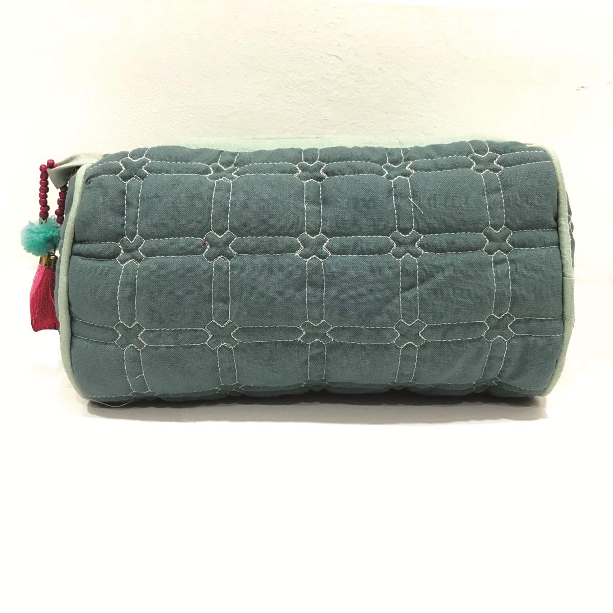 Sadyaska Blue Quilted Cotton Makeup Case - Travel Jewelry Pouch Organizer for Women | Perfect for Cosmetics, Accessories & Toiletries on Trips