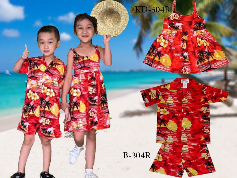 Aloha Hawaii Printed Matching Boys Sets & Girls Dresses - Ocean Sunset Design for Beach Vacation, Luau Party & Tropical Summer Outfits