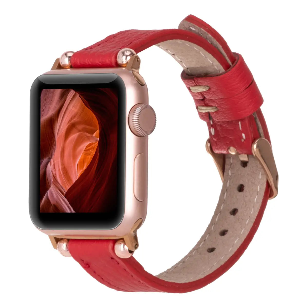 Premium Red Leather Ultra Slim Apple Watch Band - Stylish & Comfortable Replacement Strap for Apple Watch Series 1/2/3/4/5/6/7/8/SE - Perfect for Workouts, Office Wear & Everyday Fashion Accessory