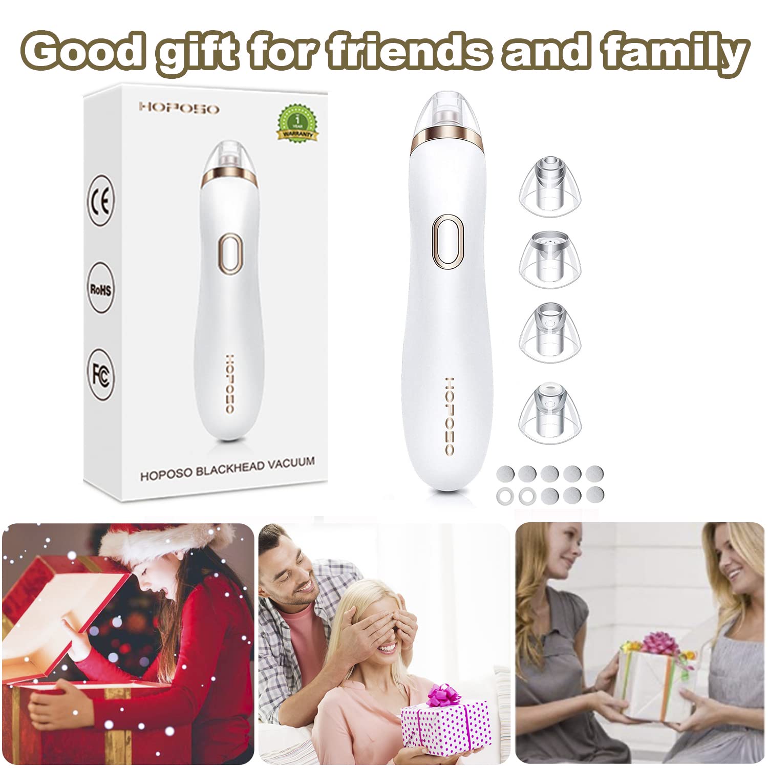 HOPOSO Electric Blackhead Remover Vacuum - Upgraded Pore Cleaner for Nose & Face, Acne Comedone Whitehead Extractor Tool - Perfect for Daily Skincare & Spa Treatments
