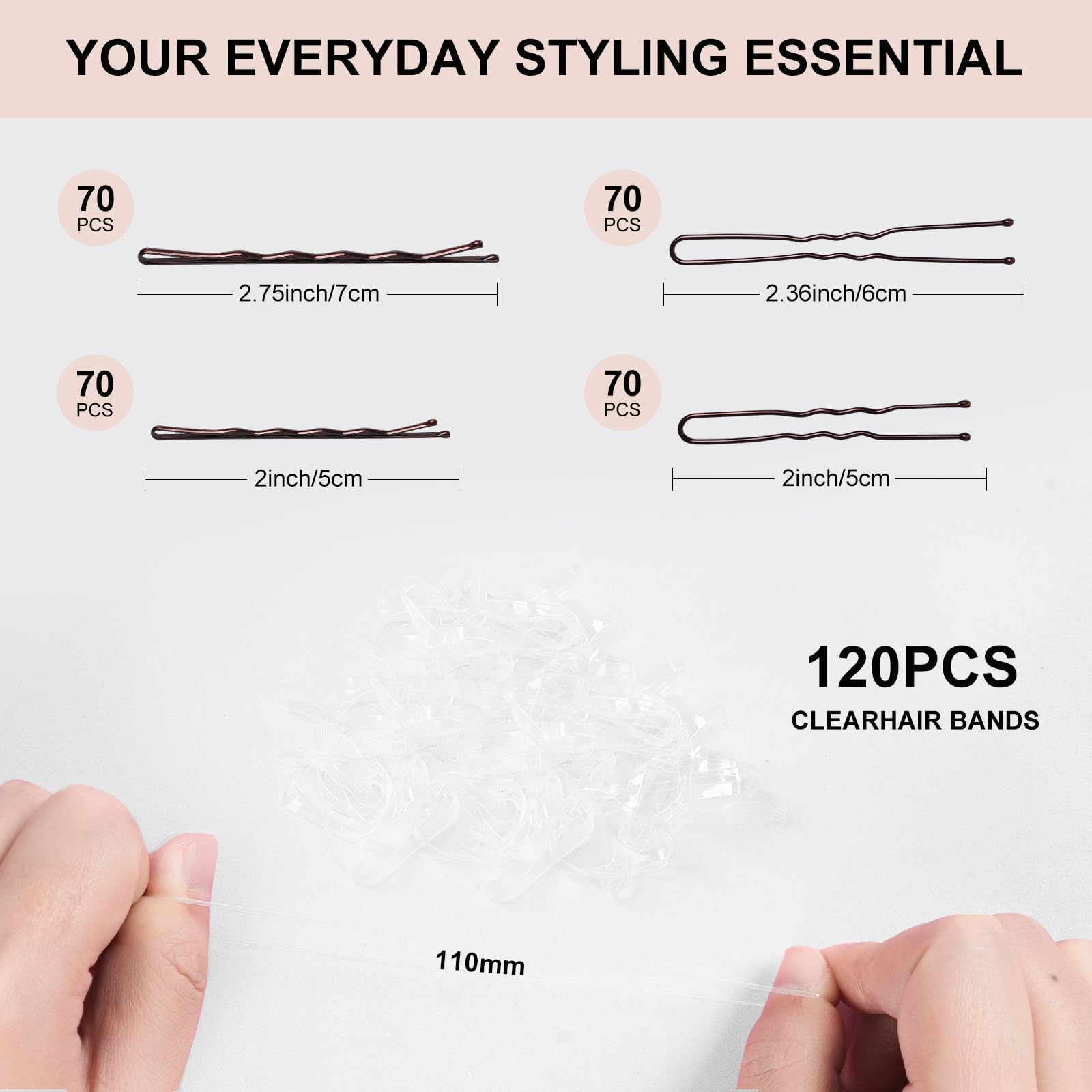 400PCS Premium Brown Bobby Pins for Women - Non-Slip, Pain-Free Hair Pins with Clear Hair Bands & Storage Box - Invisible Hair Accessories for Daily Styling, Updos, and Special Occasions
