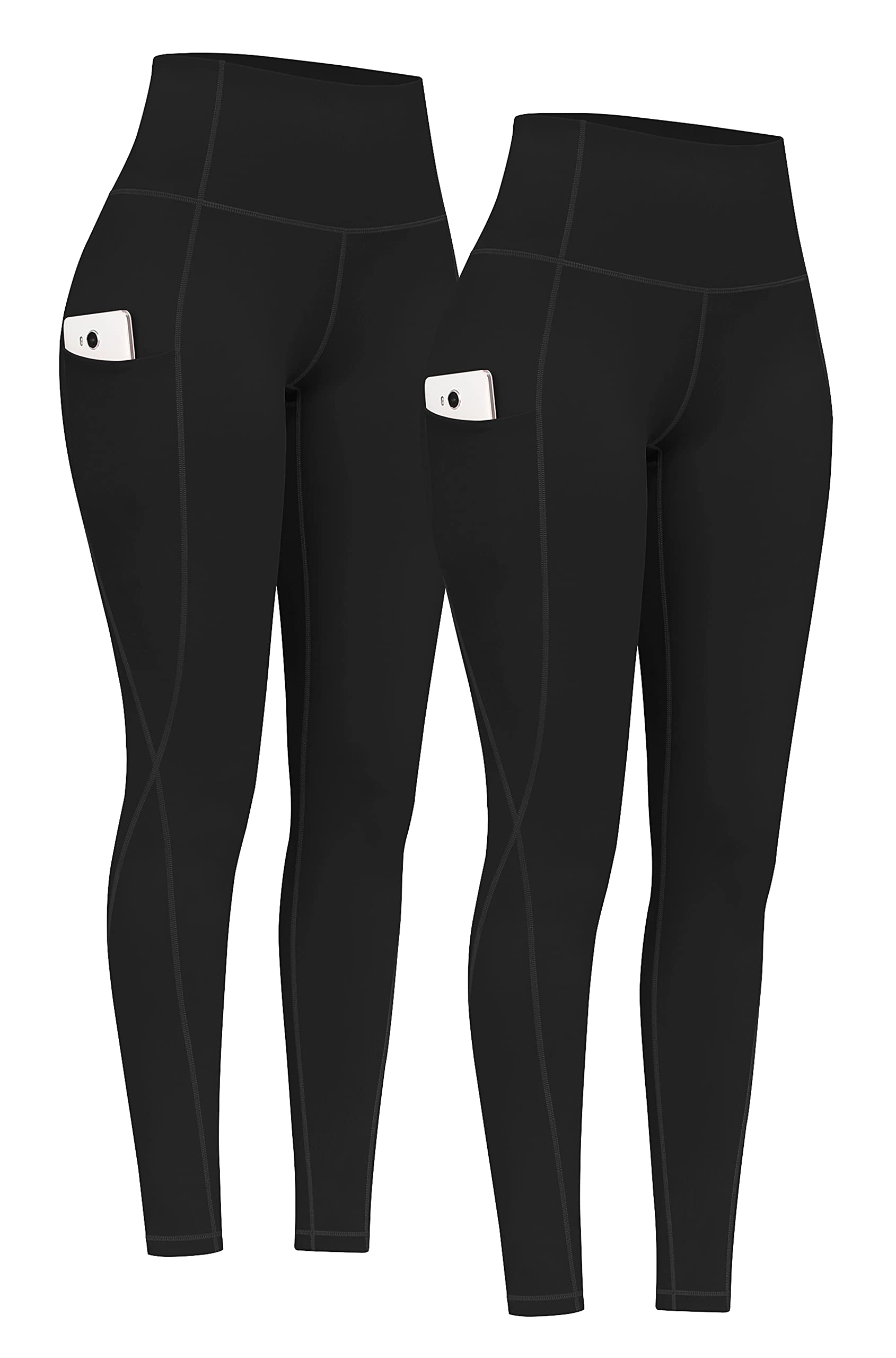 PHISOCKAT 2 Pack High Waist Yoga Pants with Pockets - Tummy Control Workout Leggings for Women, 4-Way Stretch Athletic Pants for Yoga, Running & Gym | Perfect for Fitness, Lounge & Daily Wear