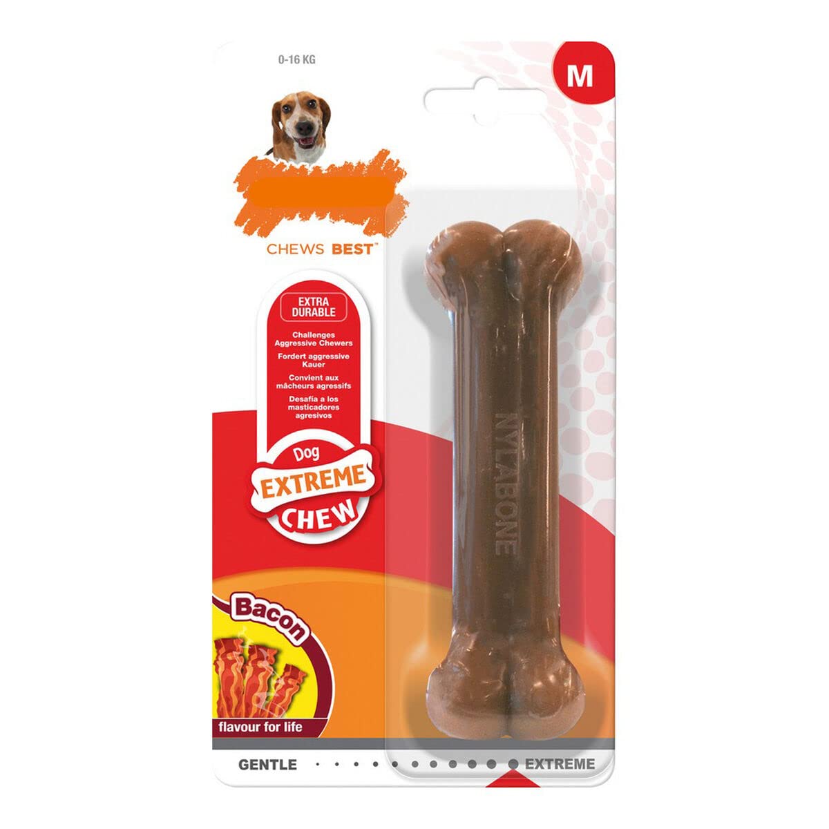 Durable Bacon Flavor Dog Chew Toy for Aggressive Chewers - Nylabone Wolf Size for Large Dogs | Long-Lasting Dental Chew for Teething, Boredom & Anxiety Relief