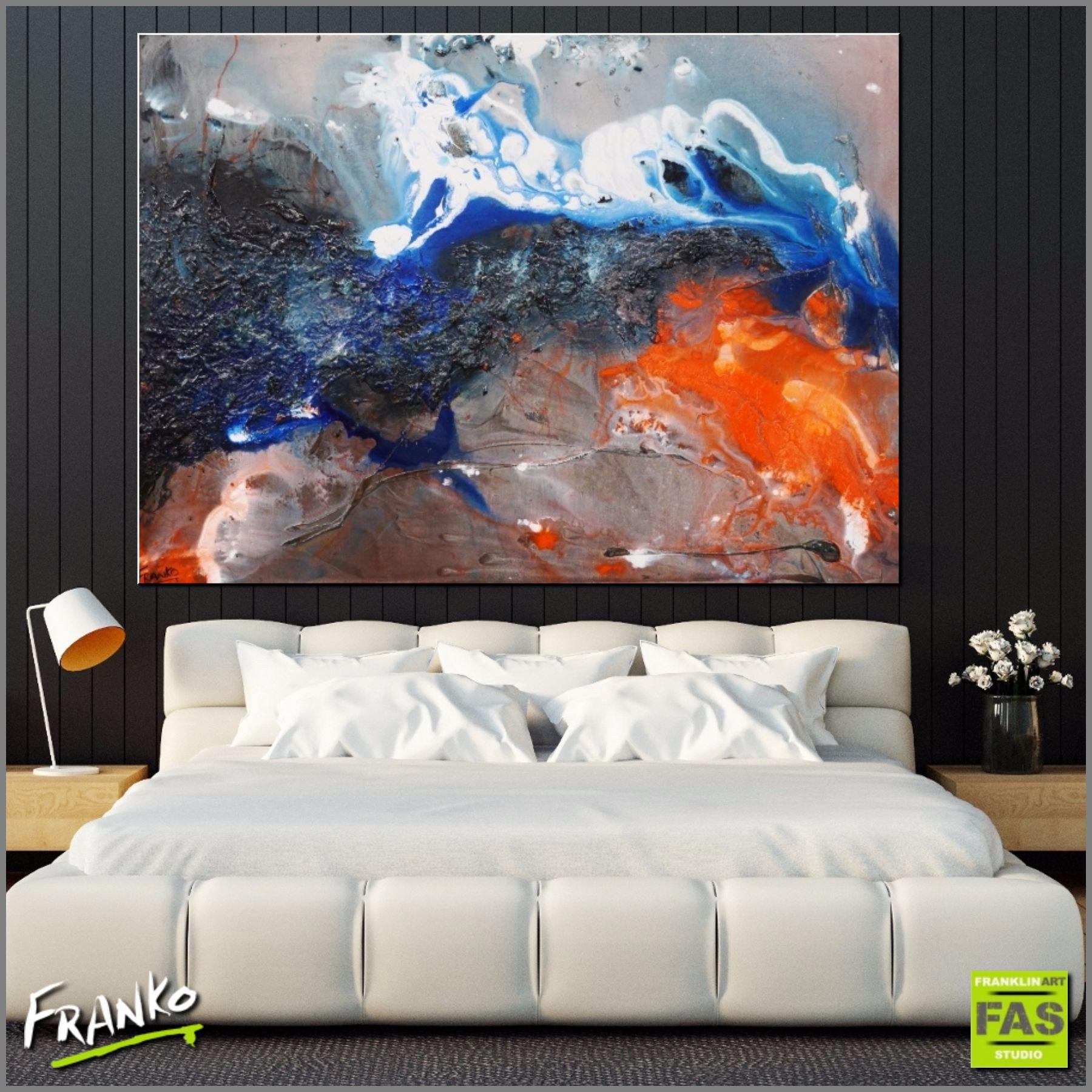 Abstract Brown, Blue & Orange Wall Art - Modern Canvas Painting for Living Room, Bedroom & Office Decor | Home & Office Wall Decor Inspiration