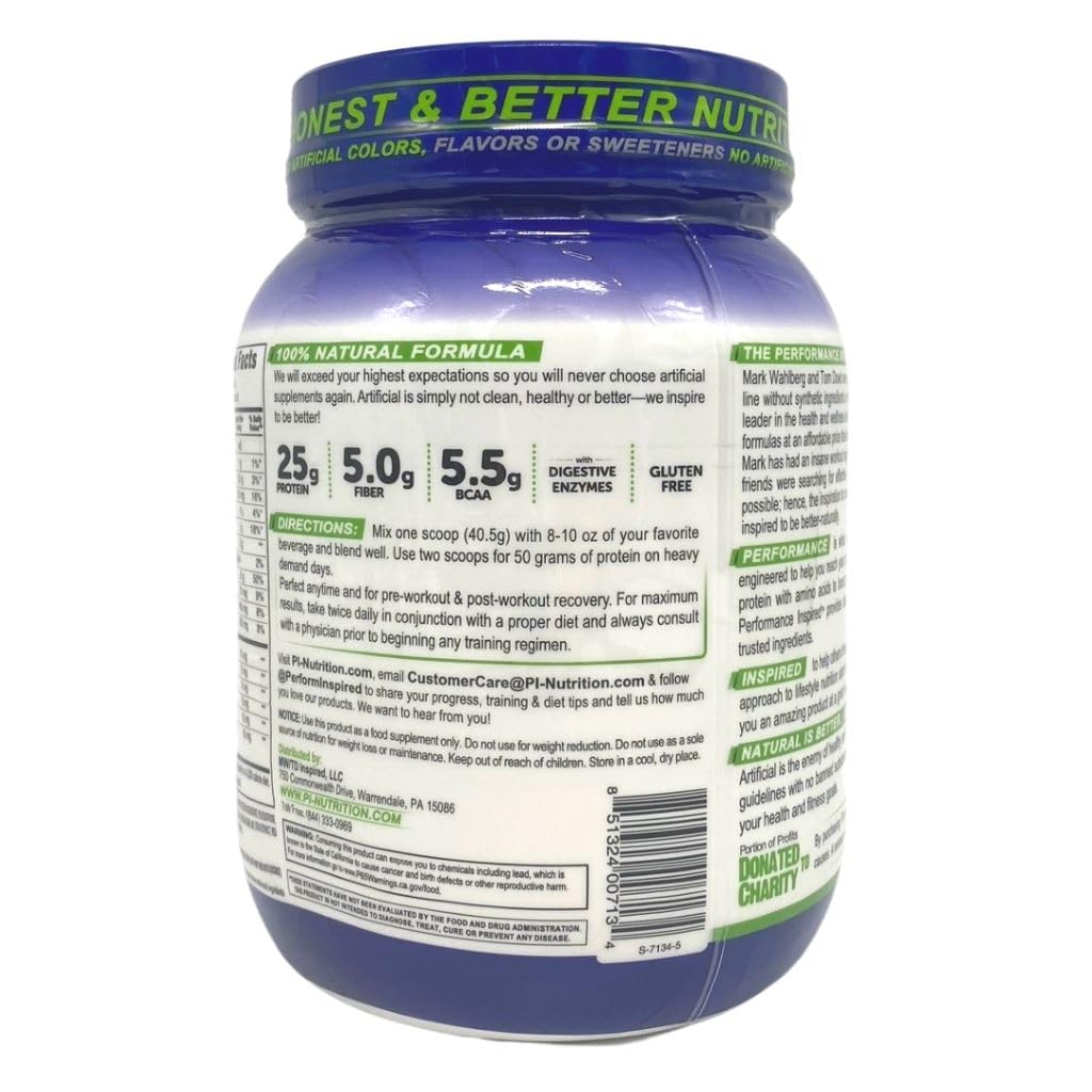 Performance Inspired Whey Protein Powder - All Natural, 25G Protein, BCAAs, Digestive Enzymes & Fiber - Blueberry Flavor, 2lb for Muscle Recovery & Post-Workout Nutrition