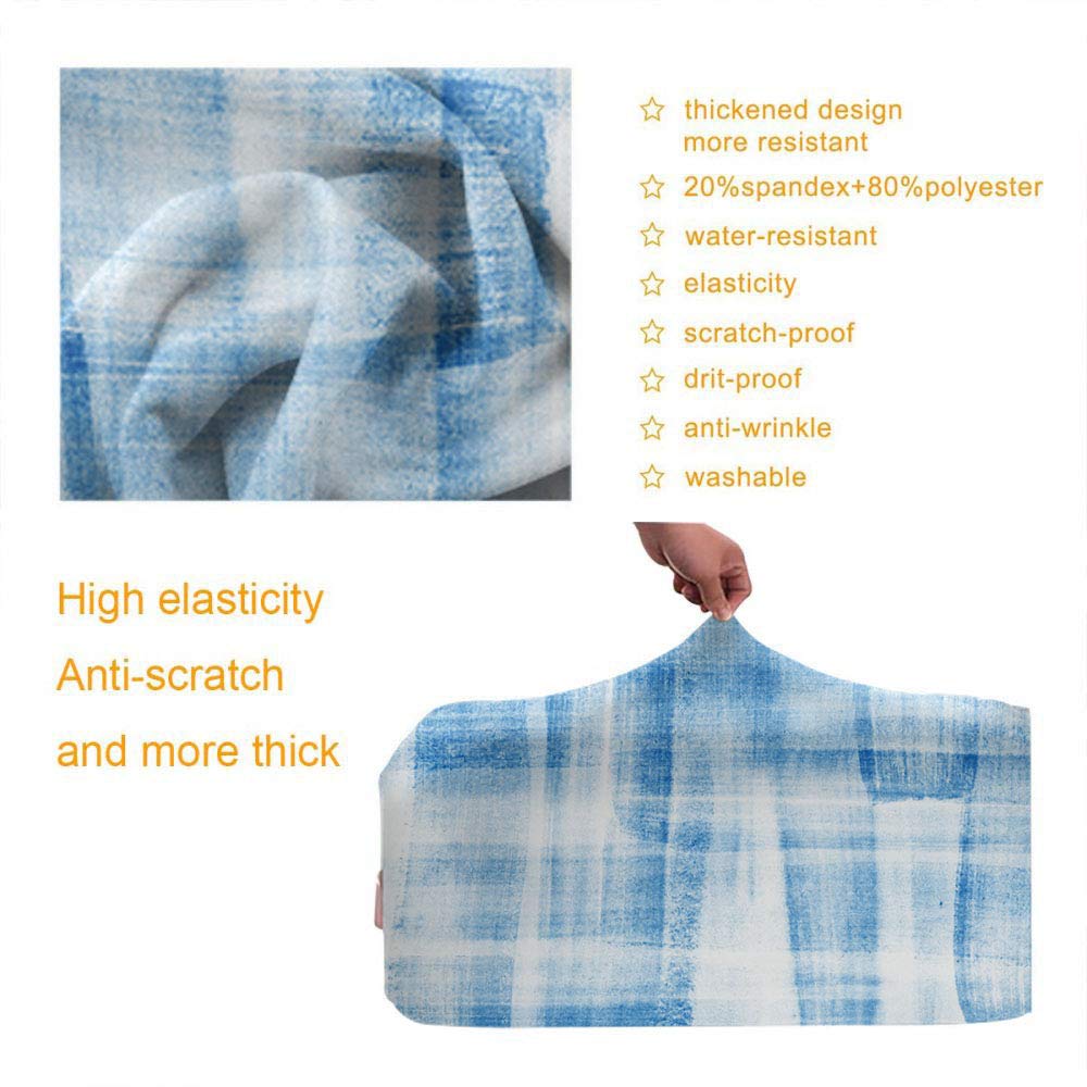 Watercolor Travel Luggage Protector Cover - Brush Stroke Doodle Design with Ocean Waves & Gingham Plaid Pattern - Fits 25-28 Inch Suitcases (Jeans Blue) - Perfect for Vacation Trips, Airplane Travel & Suitcase Protection