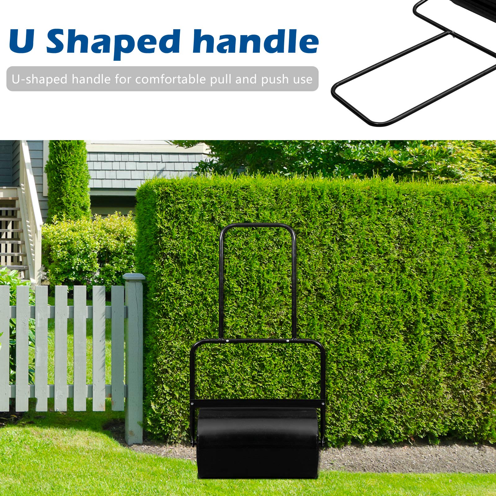 VINGLI 20 Inch Lawn Roller - Heavy Duty Water or Sand Filled Garden Drum Roller for Leveling Grass, Soil & Yard - Push/Tow Behind for Lawn Care, Landscaping & Backyard Maintenance (Black) | Perfect for Seeding, Sod Installation & Ground Preparation