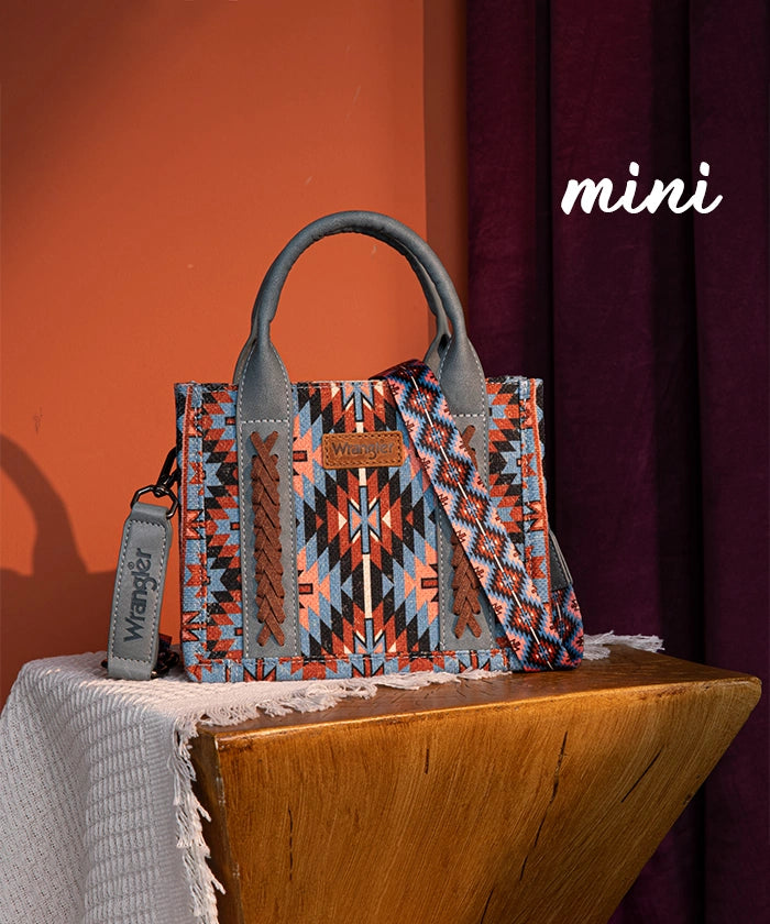 Wrangler Aztec Print Whipstitch Canvas Tote Bag Set - Stylish & Durable Handbag for Women, Perfect for Shopping, Beach & Everyday Use