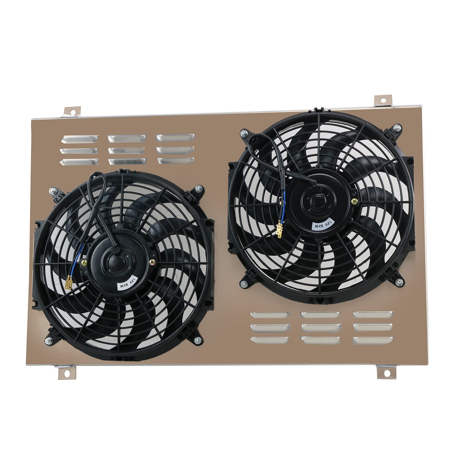 ECMRAD Aluminum Radiator Shroud with 2x12 Inch Cooling Fans for Chevy Corvette C3 1977-1982 (5.0L 5.7L V8) - High Performance Cooling Upgrade for Hot Weather & Racing Scenarios