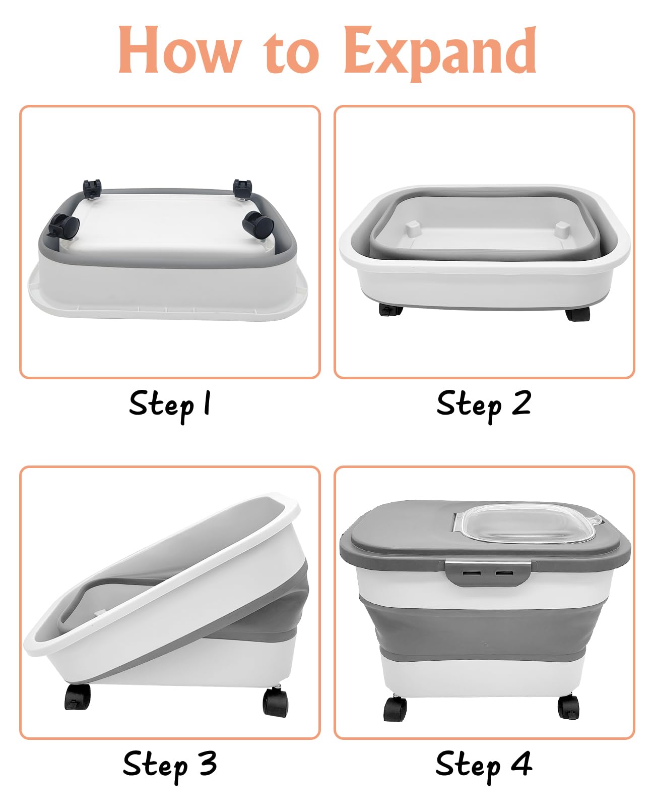 BNOSDM 15-20 Lbs Collapsible Dog Food Storage Container - Airtight Pet Food Bin with Folding Bowl, Measuring Cup & Scoop - Portable Dry Food Dispenser for Dogs & Cats - Perfect for Kitchen, Travel & Outdoor Use