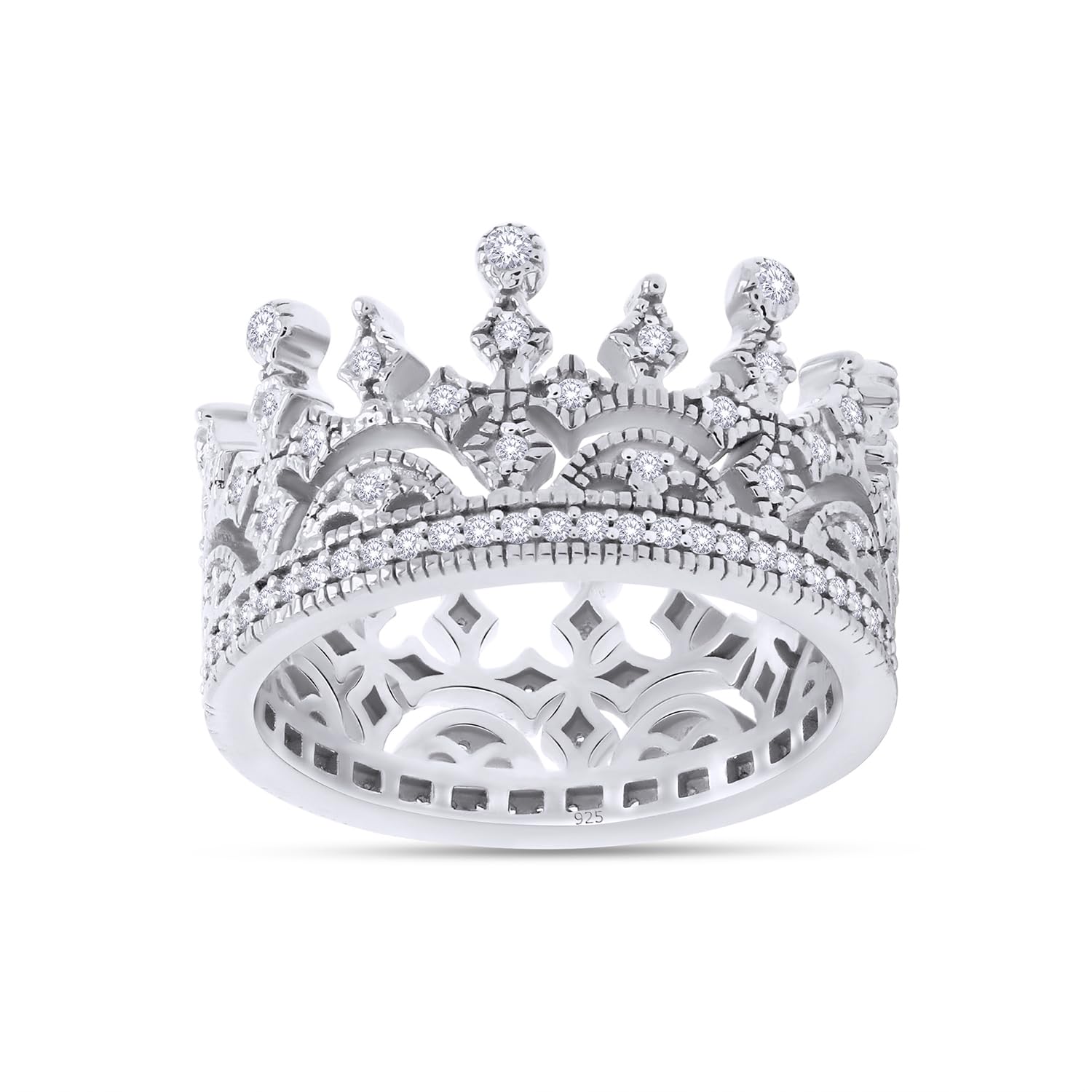 14K Gold Over Sterling Silver Cubic Zirconia Crown Ring - Elegant Round Royal Style Jewelry for Women | Perfect for Weddings, Prom, Anniversary Gifts & Special Occasions