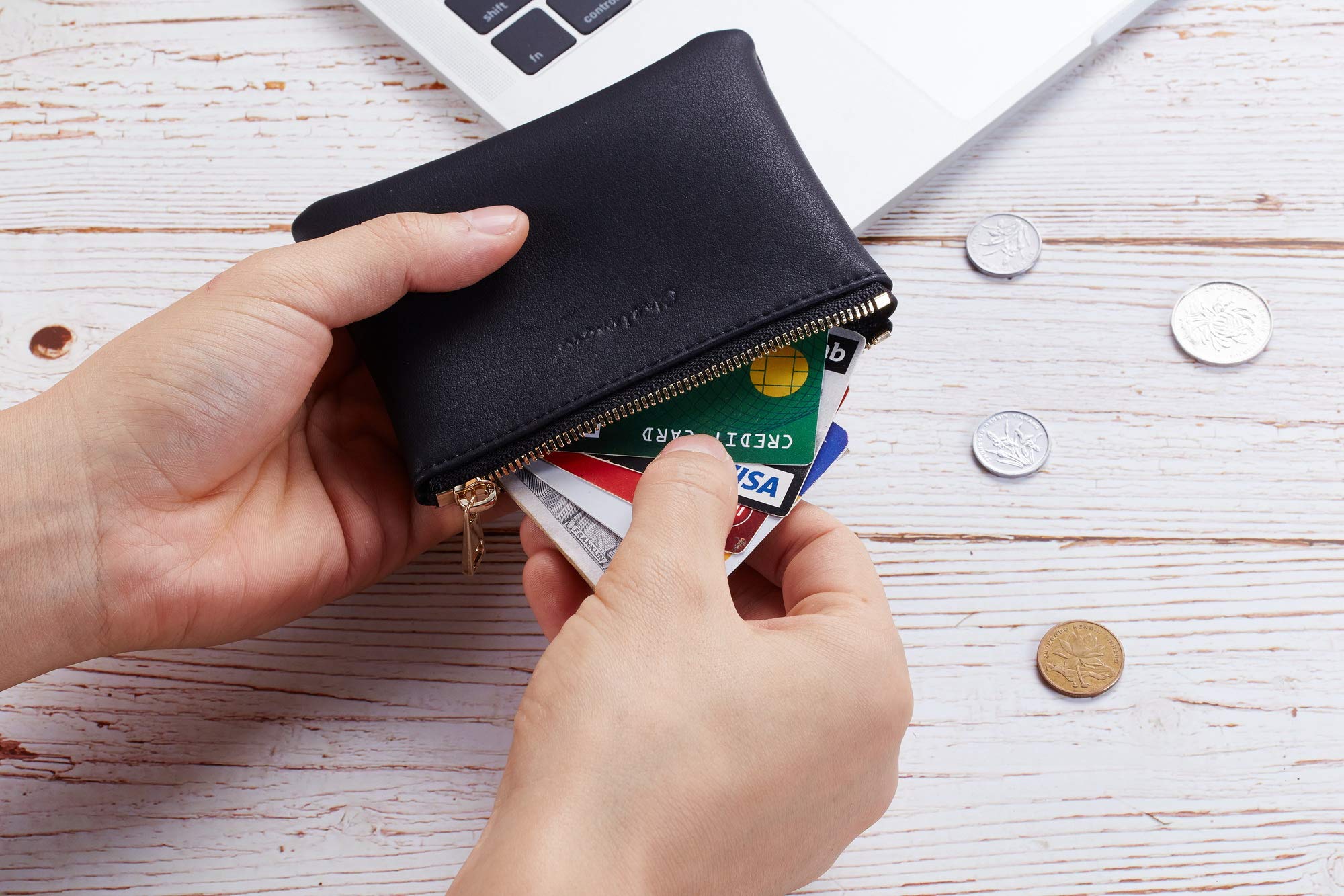 Vegan Leather Coin Purse with Zipper - Slim Wallet for Men & Women | Compact Change Holder for Travel, Shopping & Everyday Use