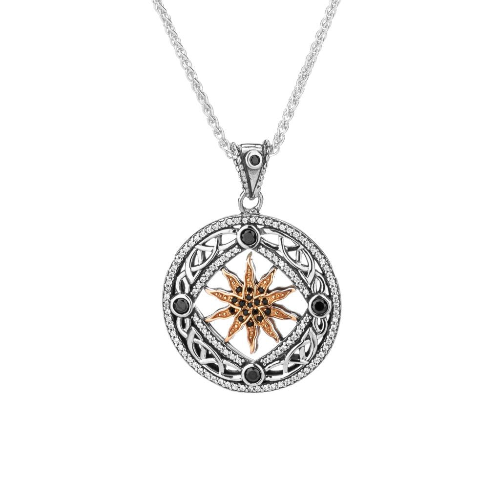 10K Rose Gold & Silver Freyr Pendant with Black & White Cubic Zirconia - Elegant Norse Mythology Jewelry for Women, Perfect for Gifts, Parties & Everyday Wear