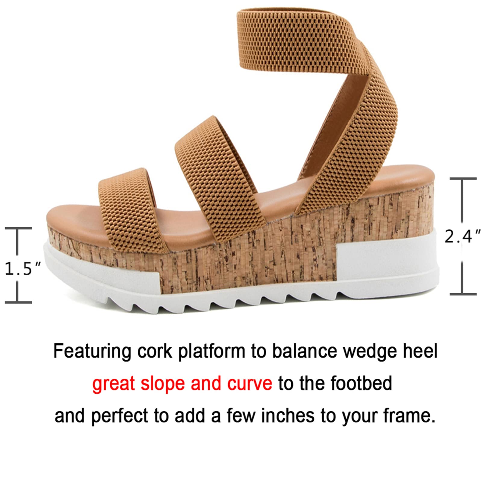 Athlefit Women's Wedge Sandals - Comfortable Cork Platform Sandals with Elastic Strap for Women | Perfect for Summer, Beach, Vacation and Casual Outfits