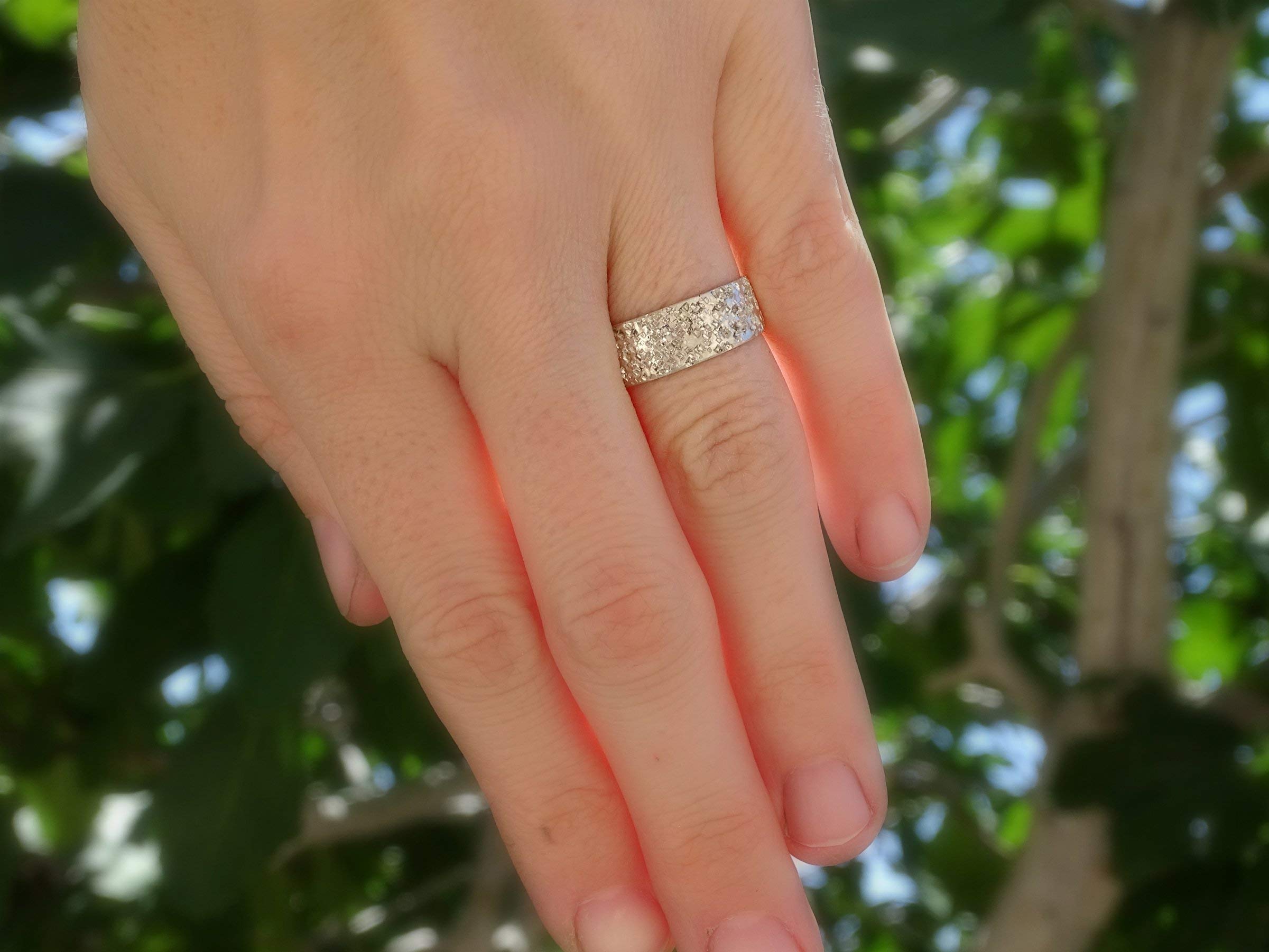 Unique Silver Wedding Band for Men - Volcanic Rock Pattern Structured Ring - Durable Men's Engagement Band - Perfect for Weddings, Anniversaries & Special Occasions