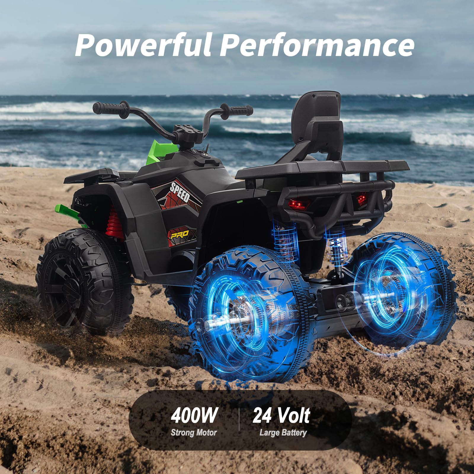 24V Kids ATV 4 Wheeler - 400W Motor Electric Ride-On Toy Car for Big Kids, 2 Seater in Green | Outdoor Adventure & Backyard Fun for Boys & Girls