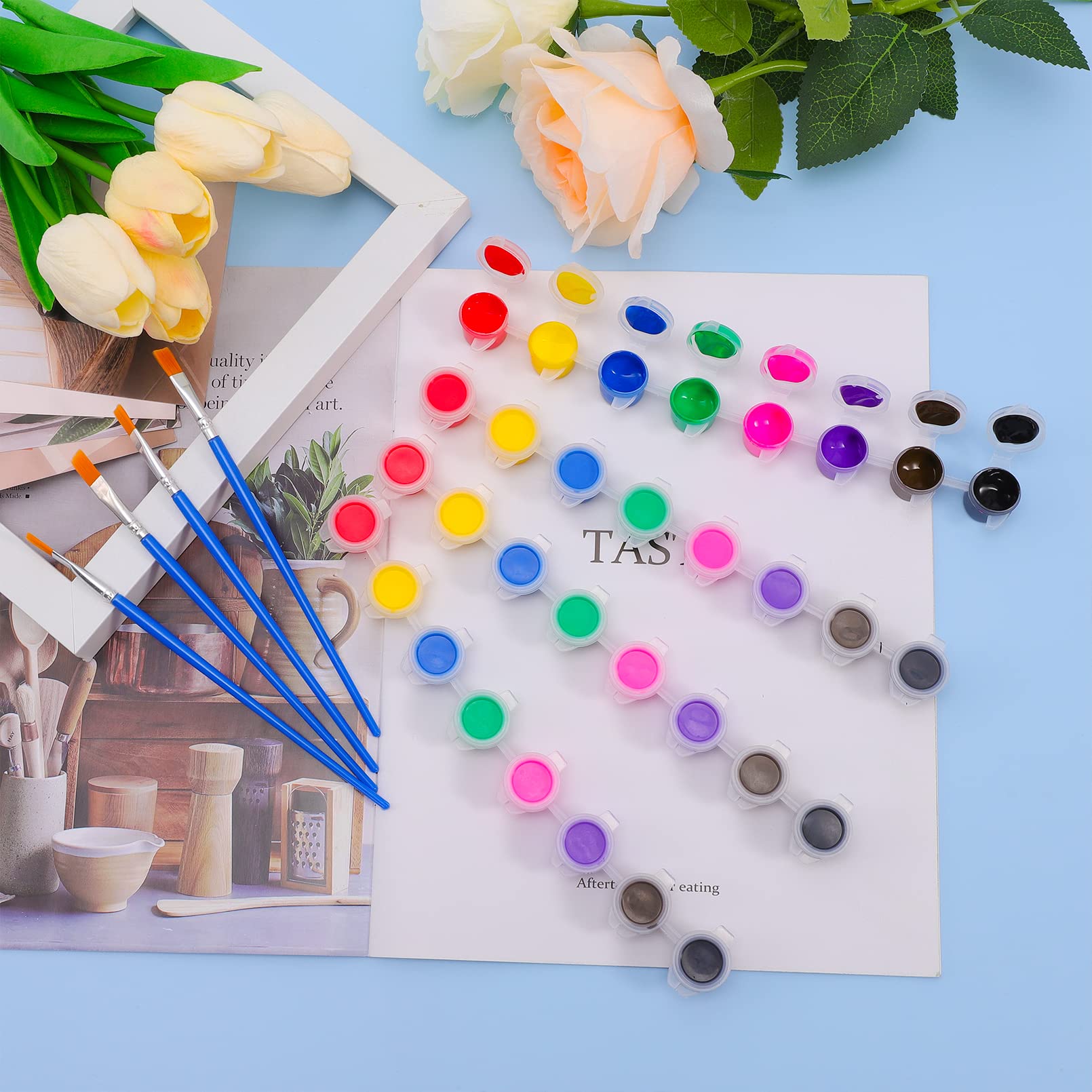 108Pcs Kids Washable Acrylic Paint Set with 8 Colors & 12 Brushes - Non-Toxic Art Supplies for Classroom, DIY Crafts, Birthday Gifts - Perfect for Children's Painting, School Projects & Creative Activities