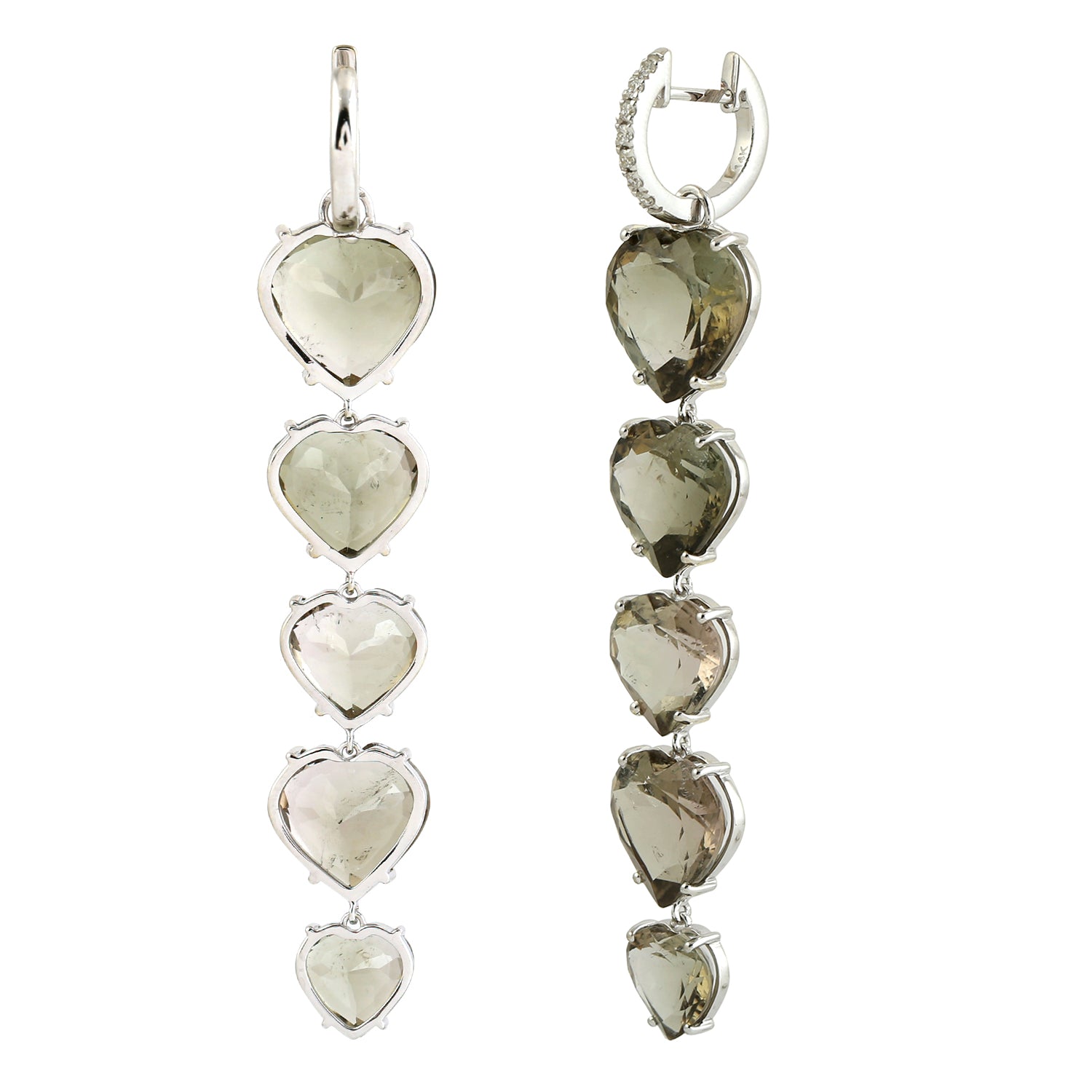 14K White Gold Green Tourmaline Gemstone Pave Diamond Heart Drop Earrings - Perfect for Valentine's Day, Anniversary Gifts & Special Occasions