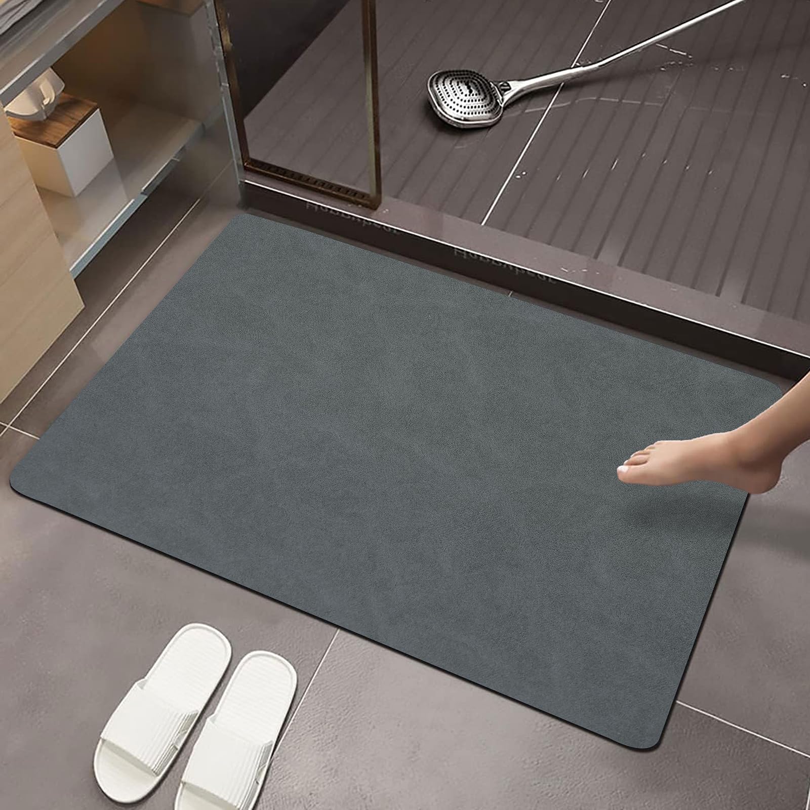 Quick-Dry Absorbent Bath Mat with Non-Slip Rubber Backing - Super Soft Bathroom Rug for Shower, Living Room & Kitchen Floor - 18x28 Inch Navy Blue - Perfect for Wet Areas, Entryways & High-Traffic Zones