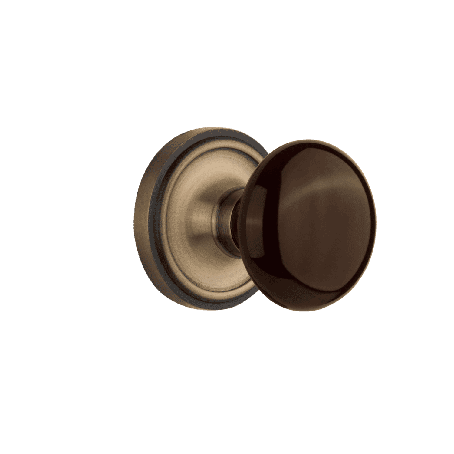Vintage Brown Porcelain Knob with Rosette - Antique Brass Cabinet Hardware for Kitchen & Bathroom Decor | Classic Drawer Pulls & Door Handles for Home Renovation