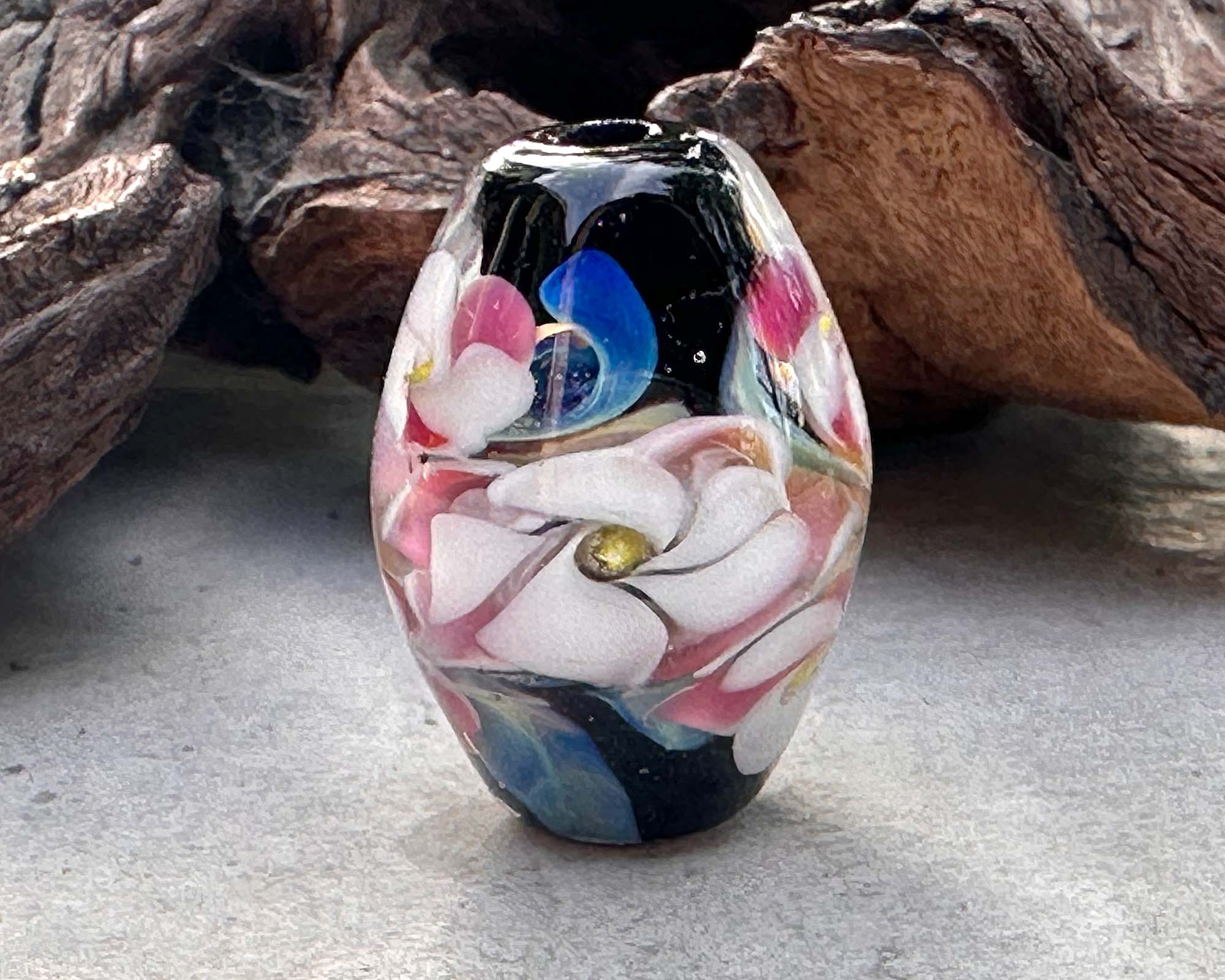 Handmade Pink & White Floral Lampwork Glass Focal Bead for Jewelry Making - DIY Necklace, Bracelet & Earrings Design - Perfect for Beaders & Craft Lovers
