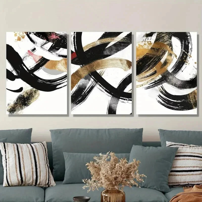 3-Piece Abstract Black and Gold Marble Texture Metal Wall Art - Ready to Hang Modern Home Decor for Living Room, Bedroom & Office