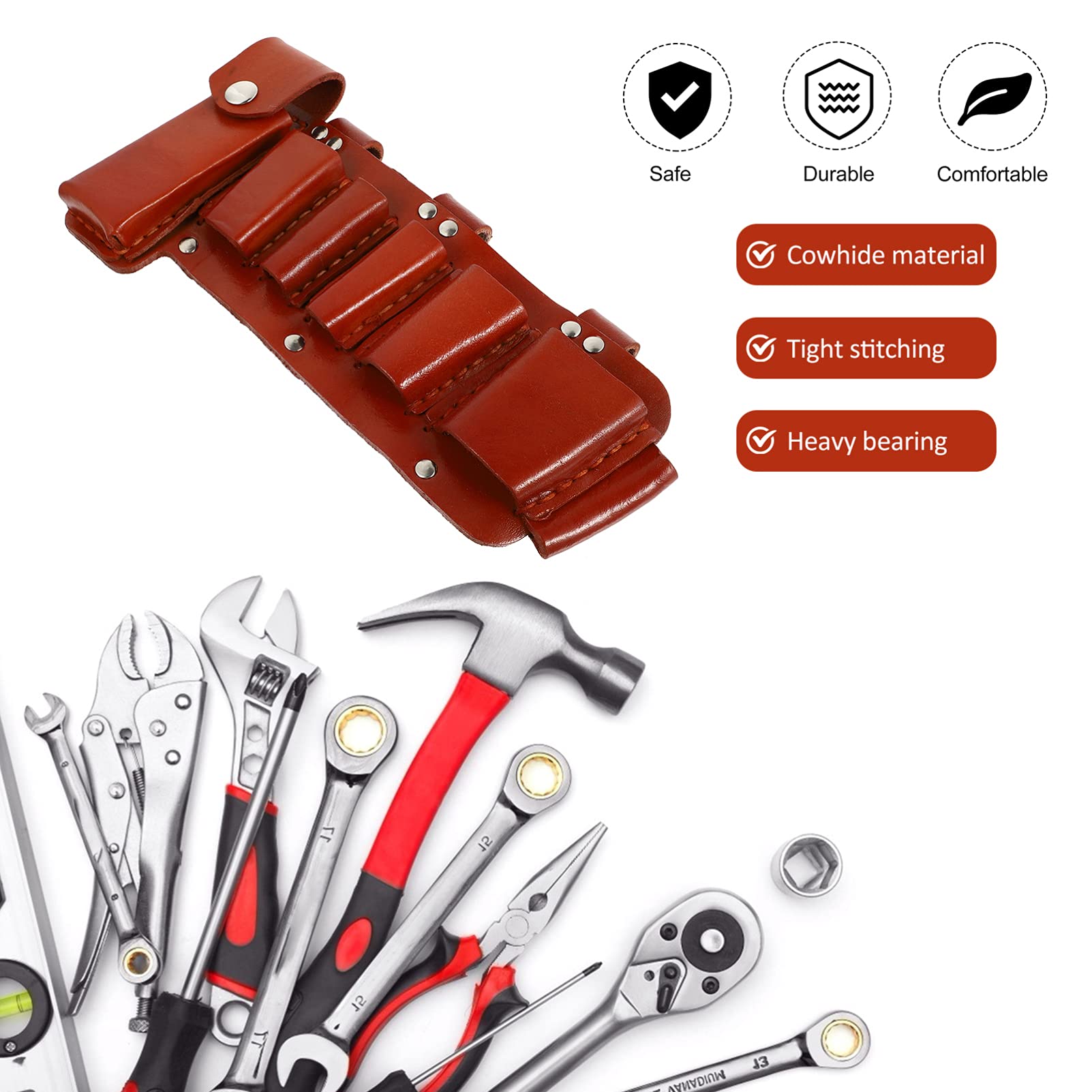 DOITOOL Leather Electrician Tool Pouch - 7 Slot Waist Tool Belt Bag for Electricians, Carpenters & Handymen | Durable Leather Tool Organizer for Work Belt, Construction & Home Improvement Projects